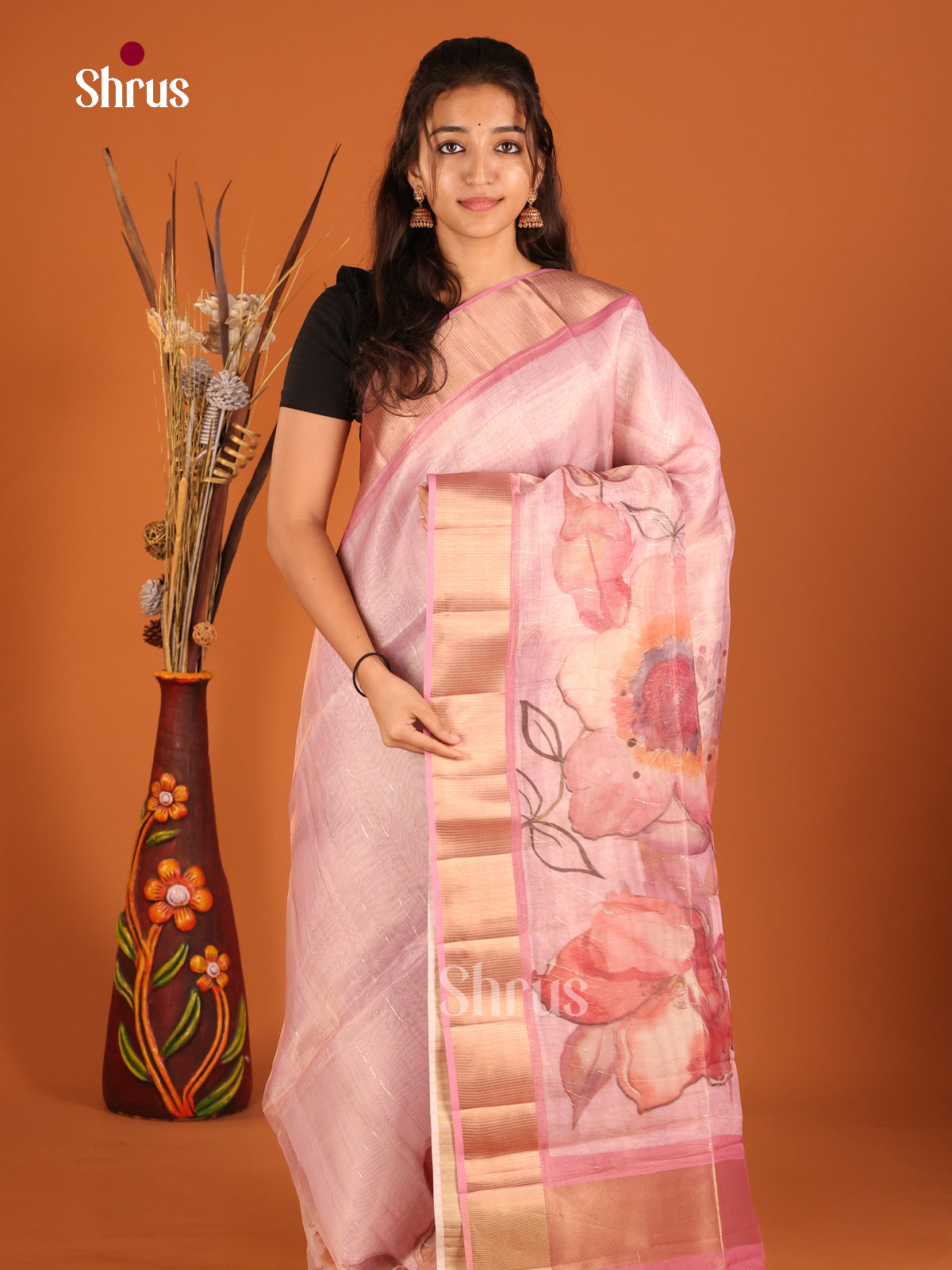 Pink - Semi Organza Saree - Shop on Shrus.com