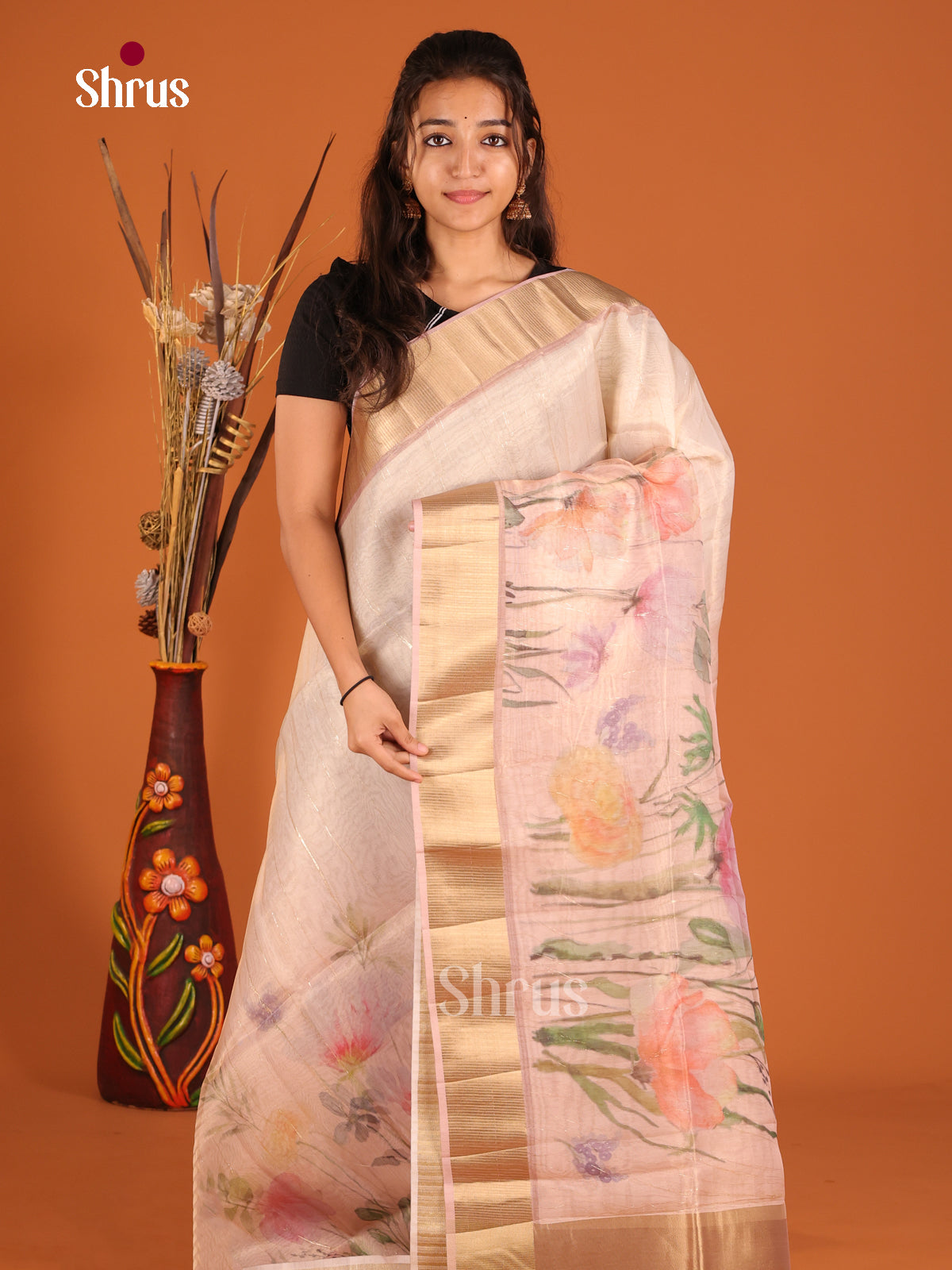 mild Lavender- Semi Organza Saree - Shop on Shrus.com