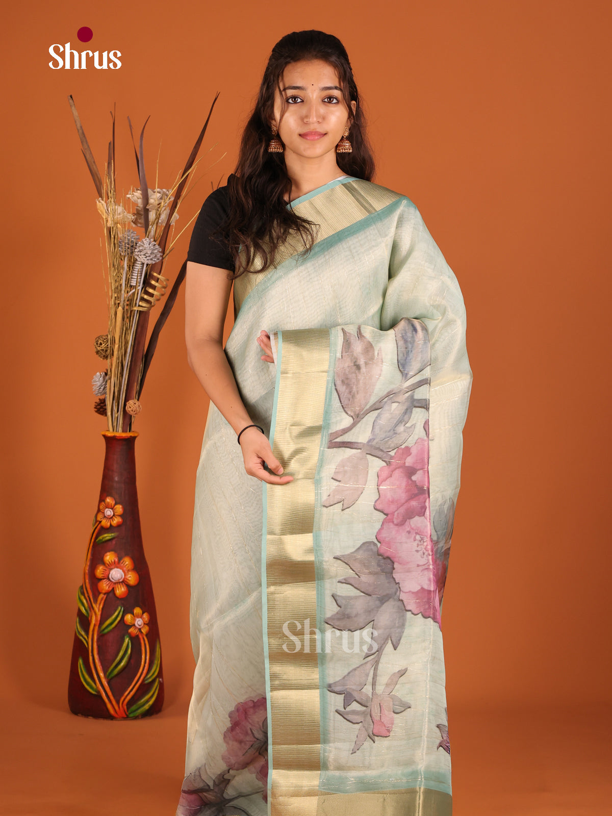 Light Blue - Semi Organza Saree - Shop on Shrus.com