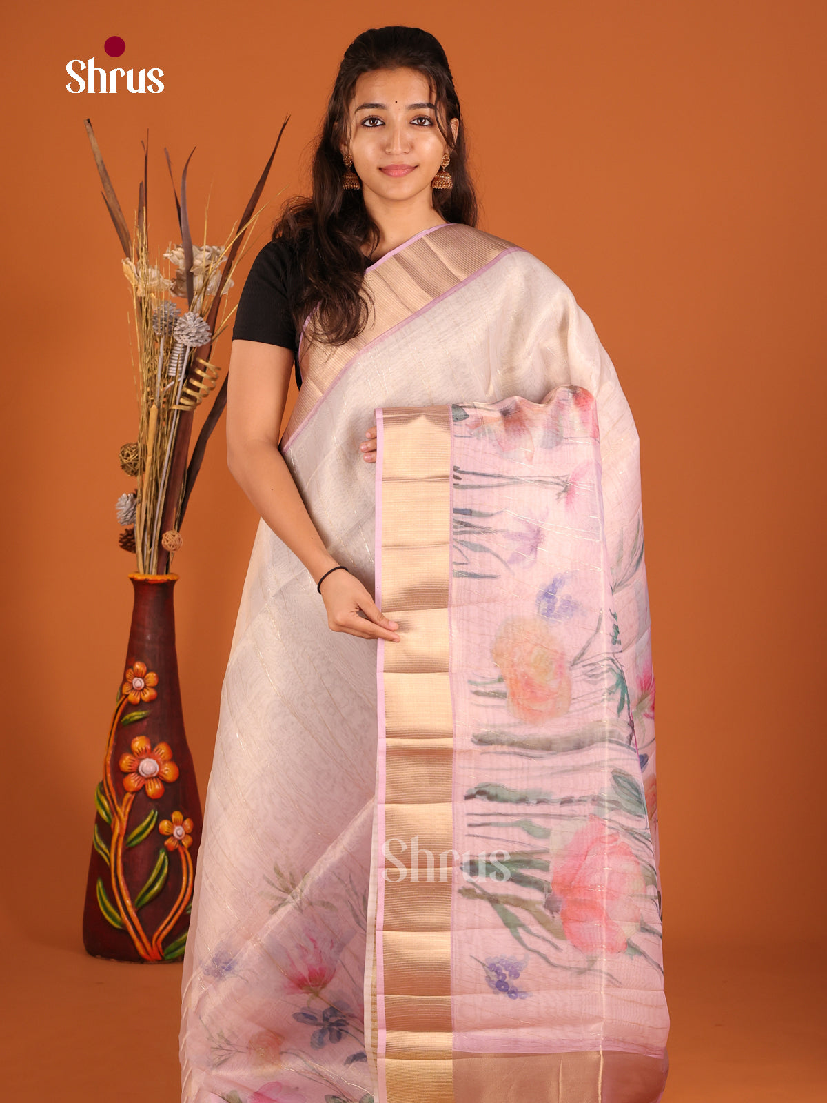 Lilac- Semi Organza Saree - Shop on Shrus.com
