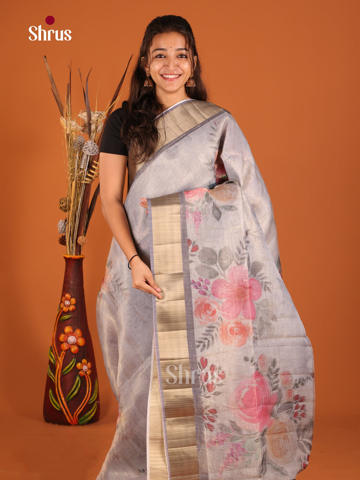 Grey - Semi Organza Saree