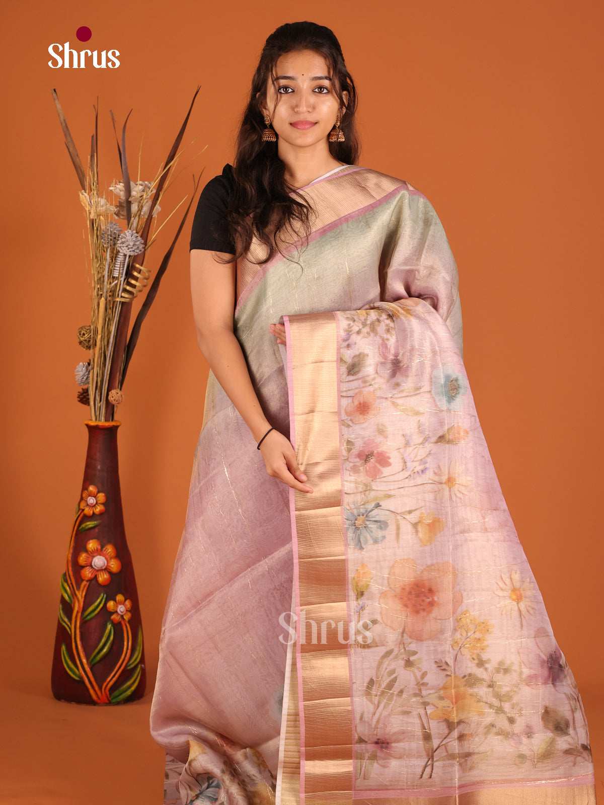 Purple - Semi Organza Saree - Shop on Shrus.com