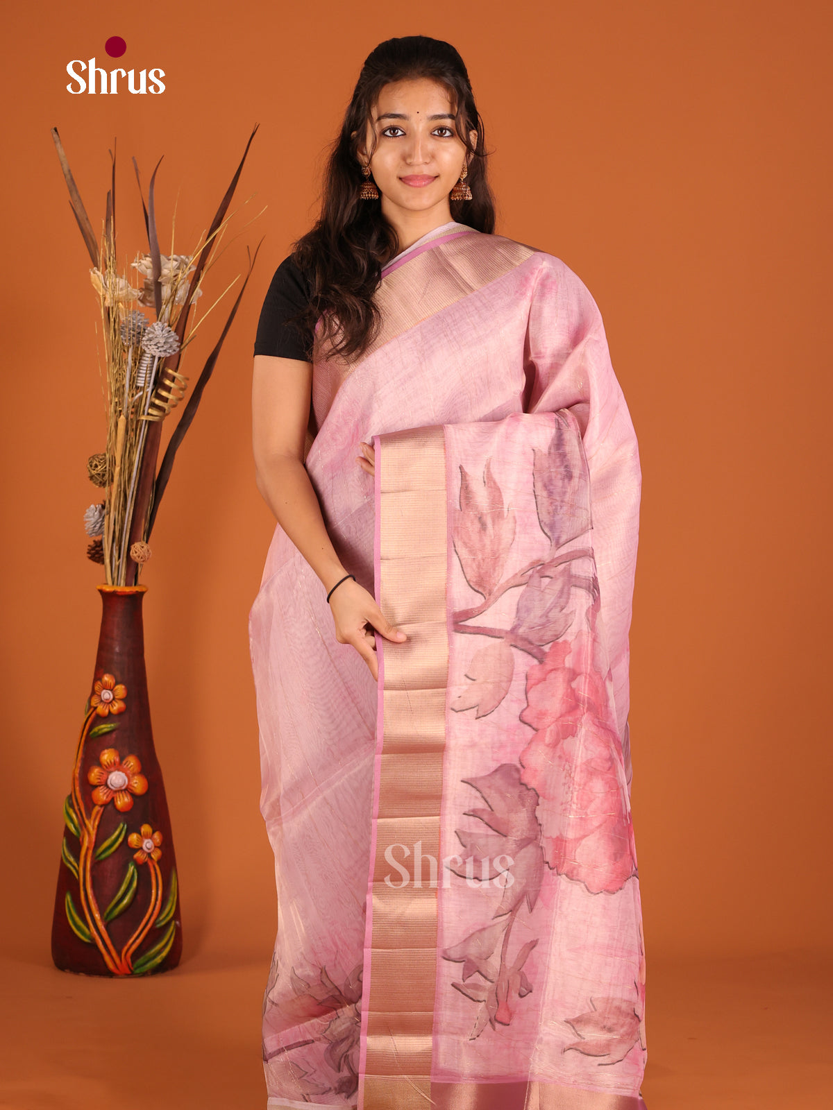 Lavender - Semi Organza Saree - Shop on Shrus.com