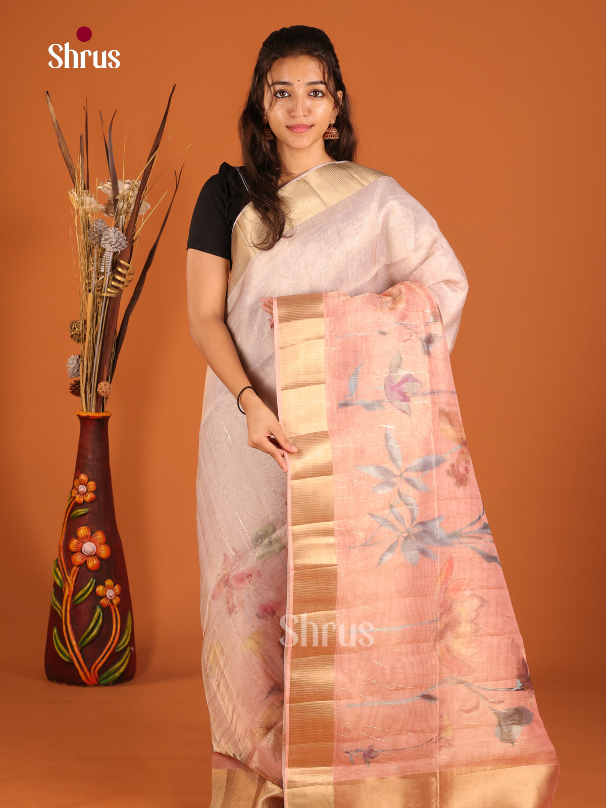 Dusty Pink  - Semi Organza Saree - Shop on Shrus.com