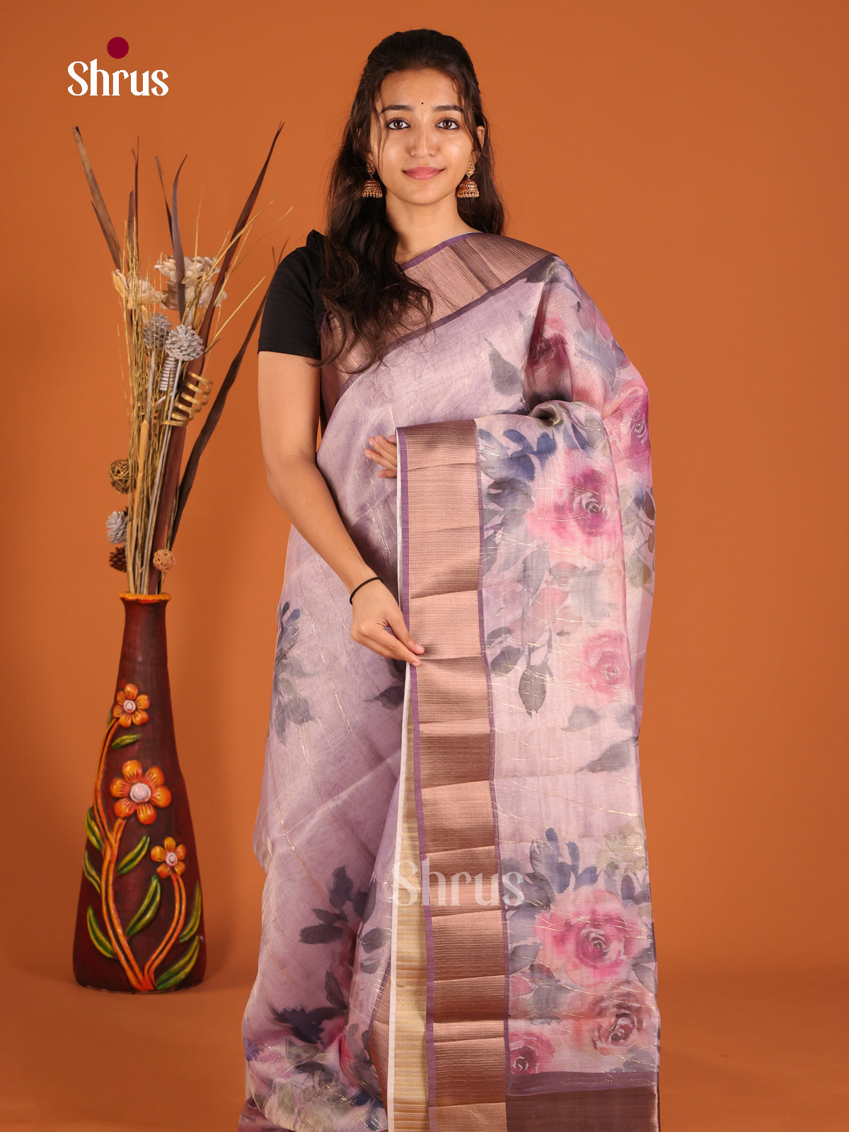 Lavender - Semi Organza Saree - Shop on Shrus.com