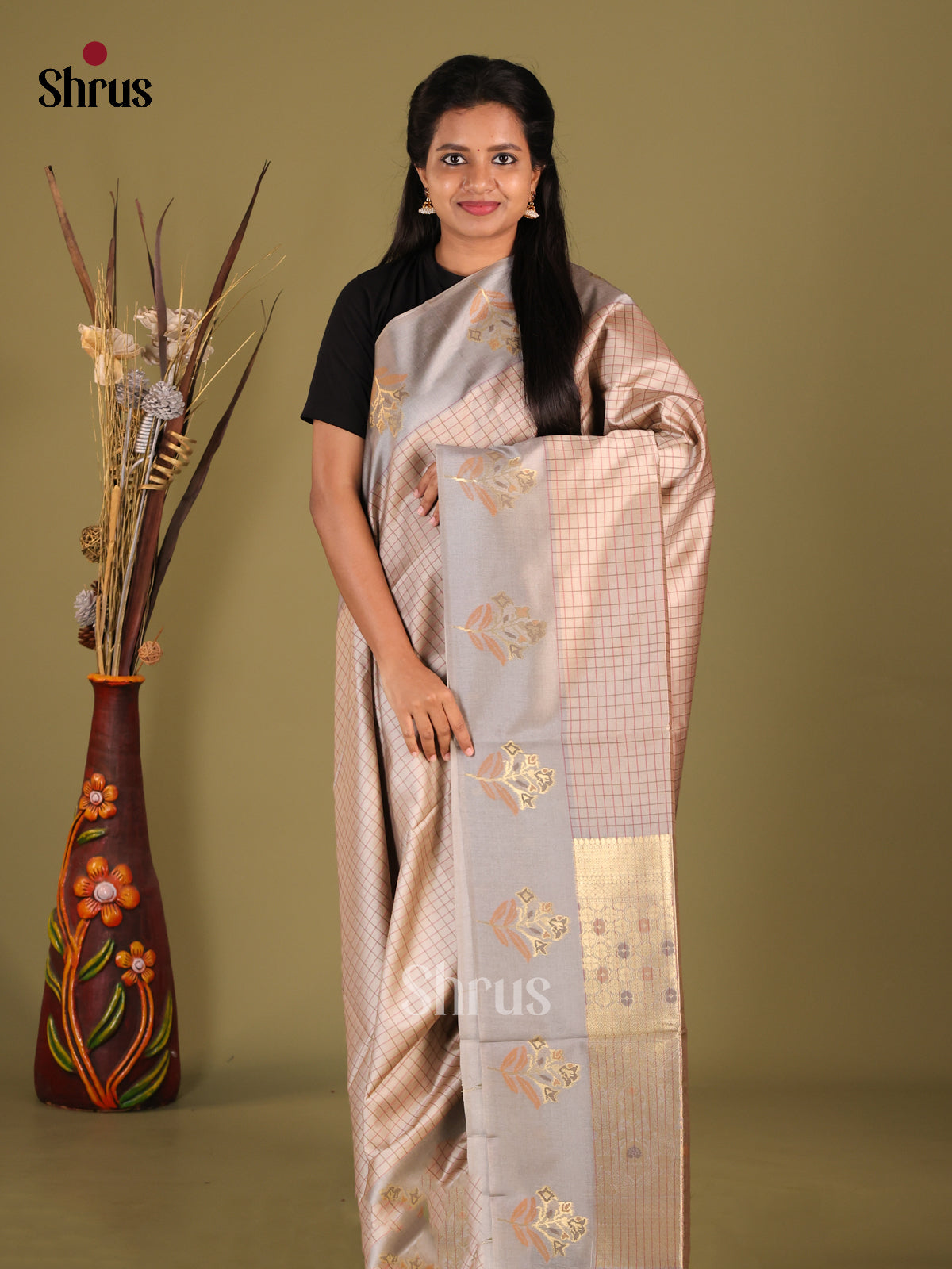 DHS23095 - Semi Tussar Saree - Shop on Shrus.com