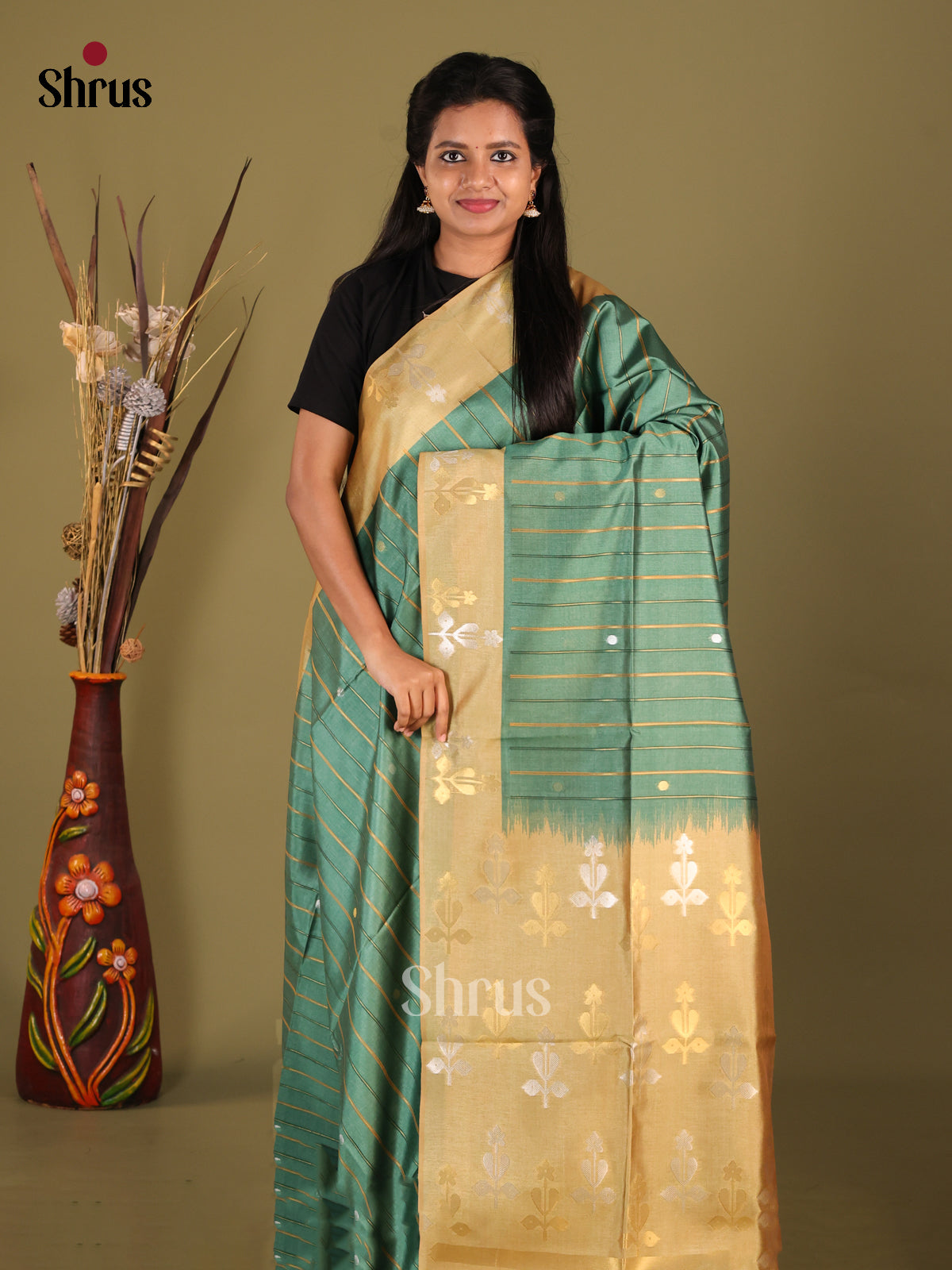 DHS23097 - Semi Tussar Saree - Shop on Shrus.com