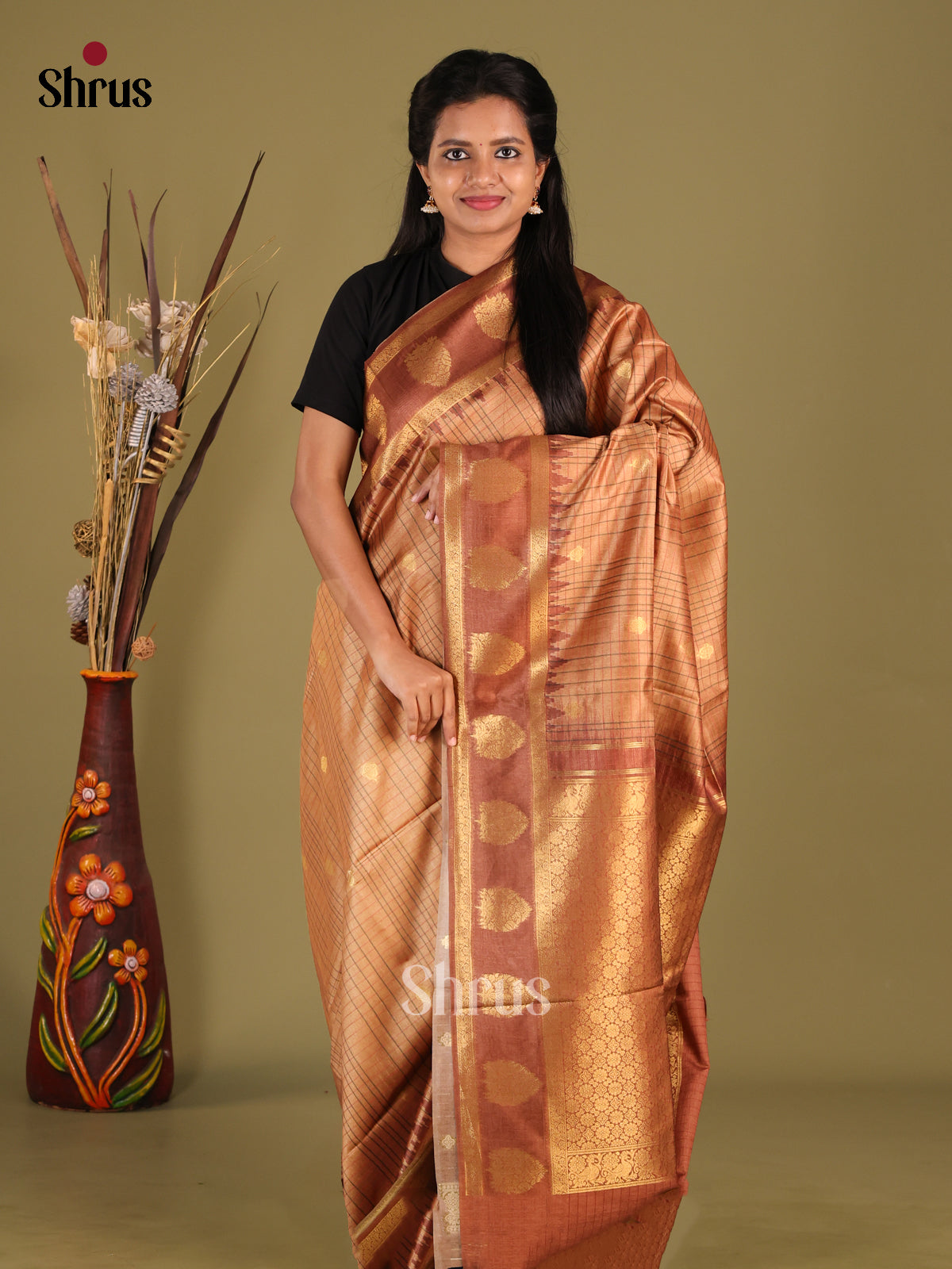 DHS23116 - Semi Tussar Saree - Shop on Shrus.com