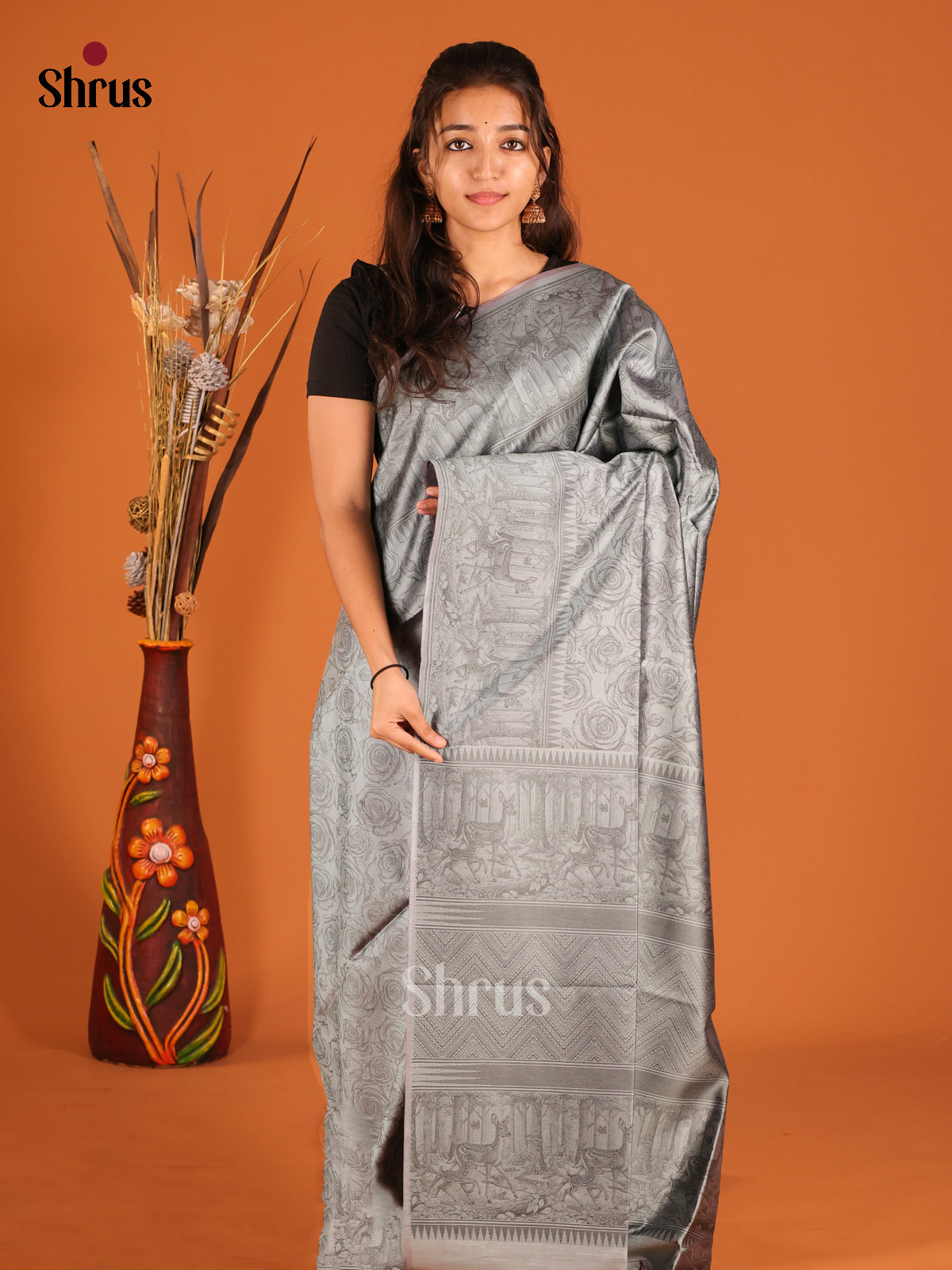 Grey - Semi Tussar Saree