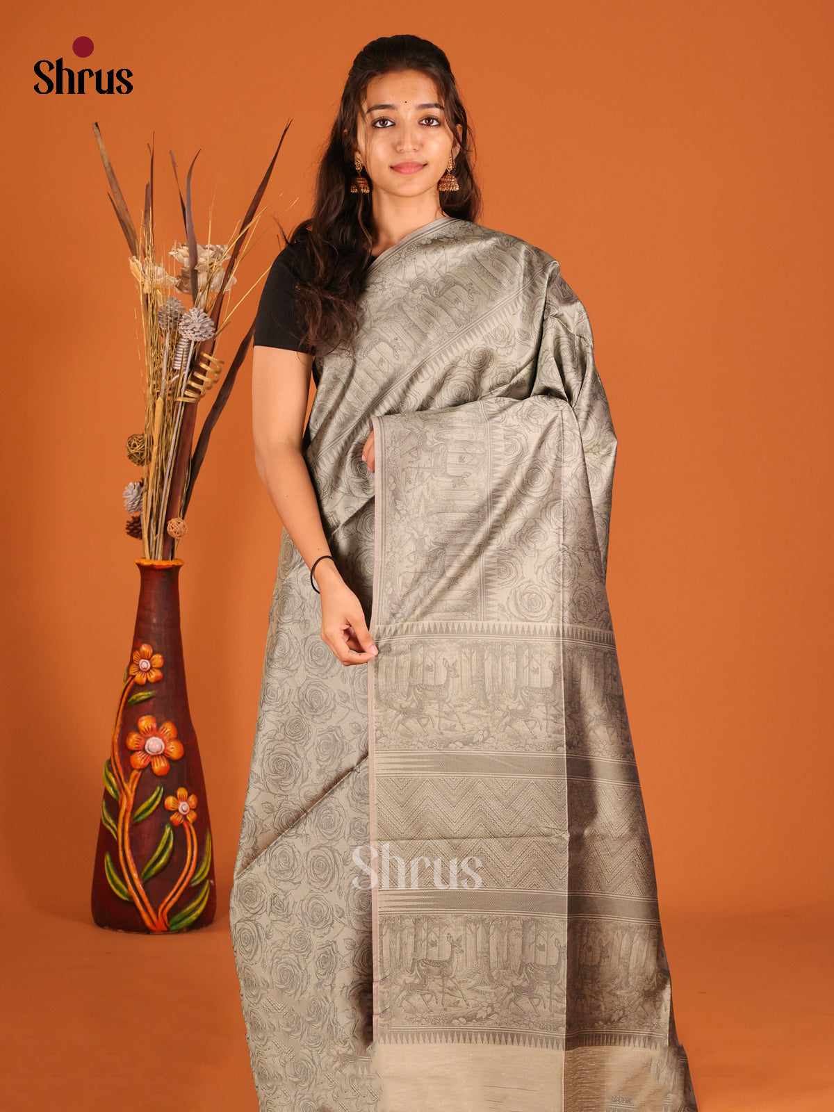 Grey - Semi Tussar Saree