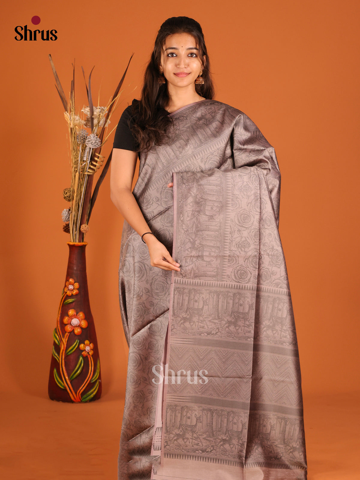 Grey - Semi Tussar Saree