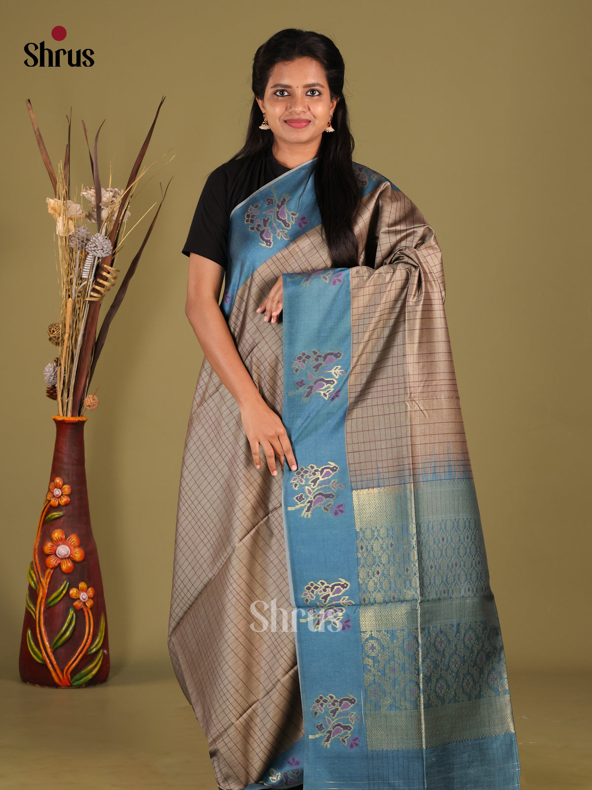 DHS23145 - Semi Tussar Saree - Shop on Shrus.com