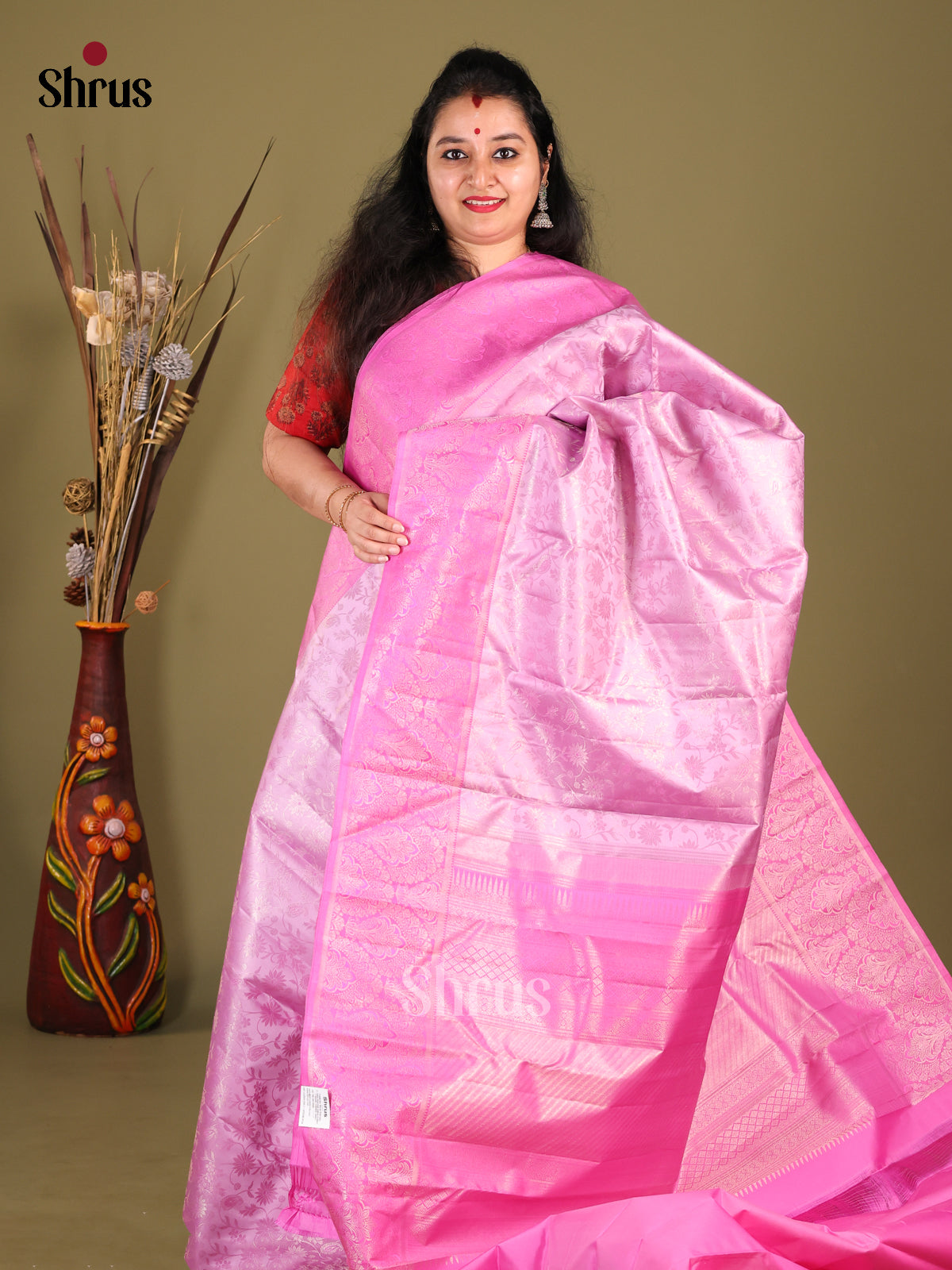 Purple Single Tone Kanchipuram silk Saree with zari brocade - Shop on Shrus.com