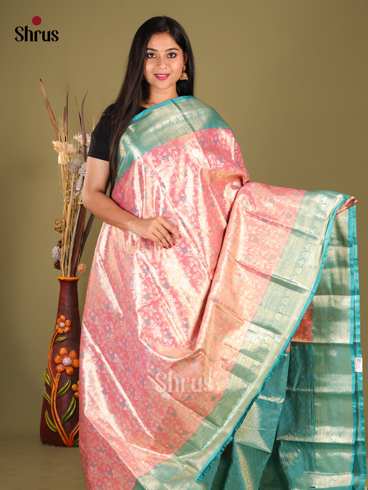 Pink & Blue - Kanchipuram-halfpure Saree 1