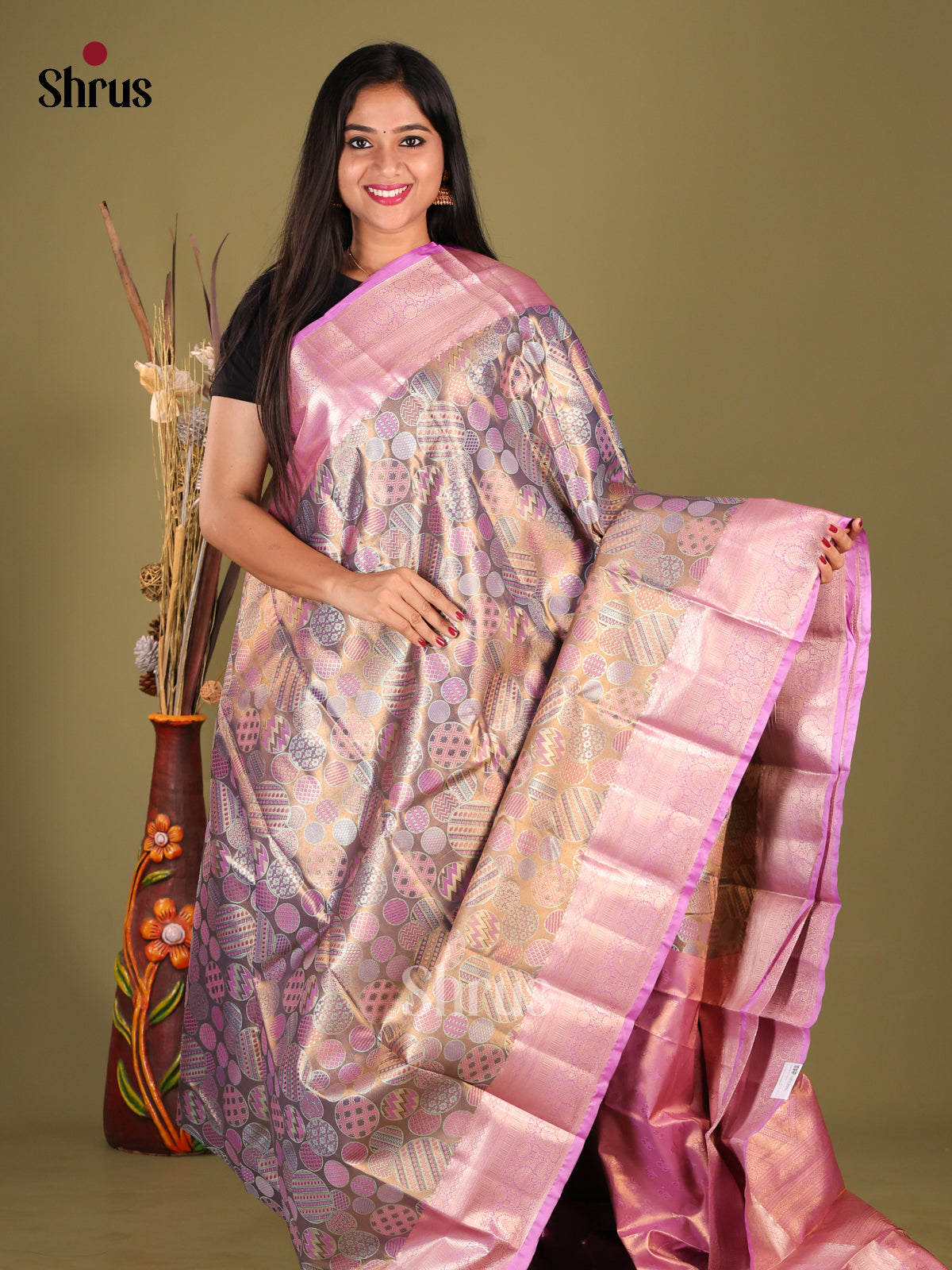 DHS23223 - Kanchipuram-halfpure Saree - Shop on Shrus.com
