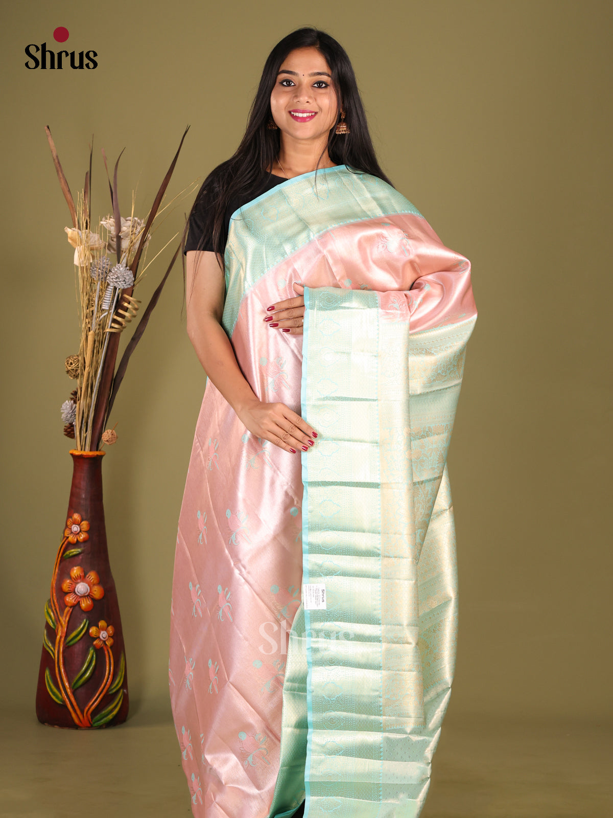 Pink & Blue Kanchipuram halfpure Saree