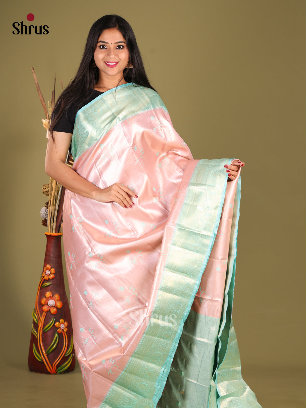 Pink & Blue - Kanchipuram-halfpure Saree 1
