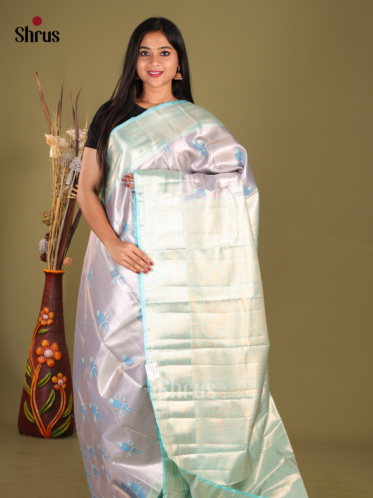 Blue & Ice Blue- Kanchipuram-halfpure Saree