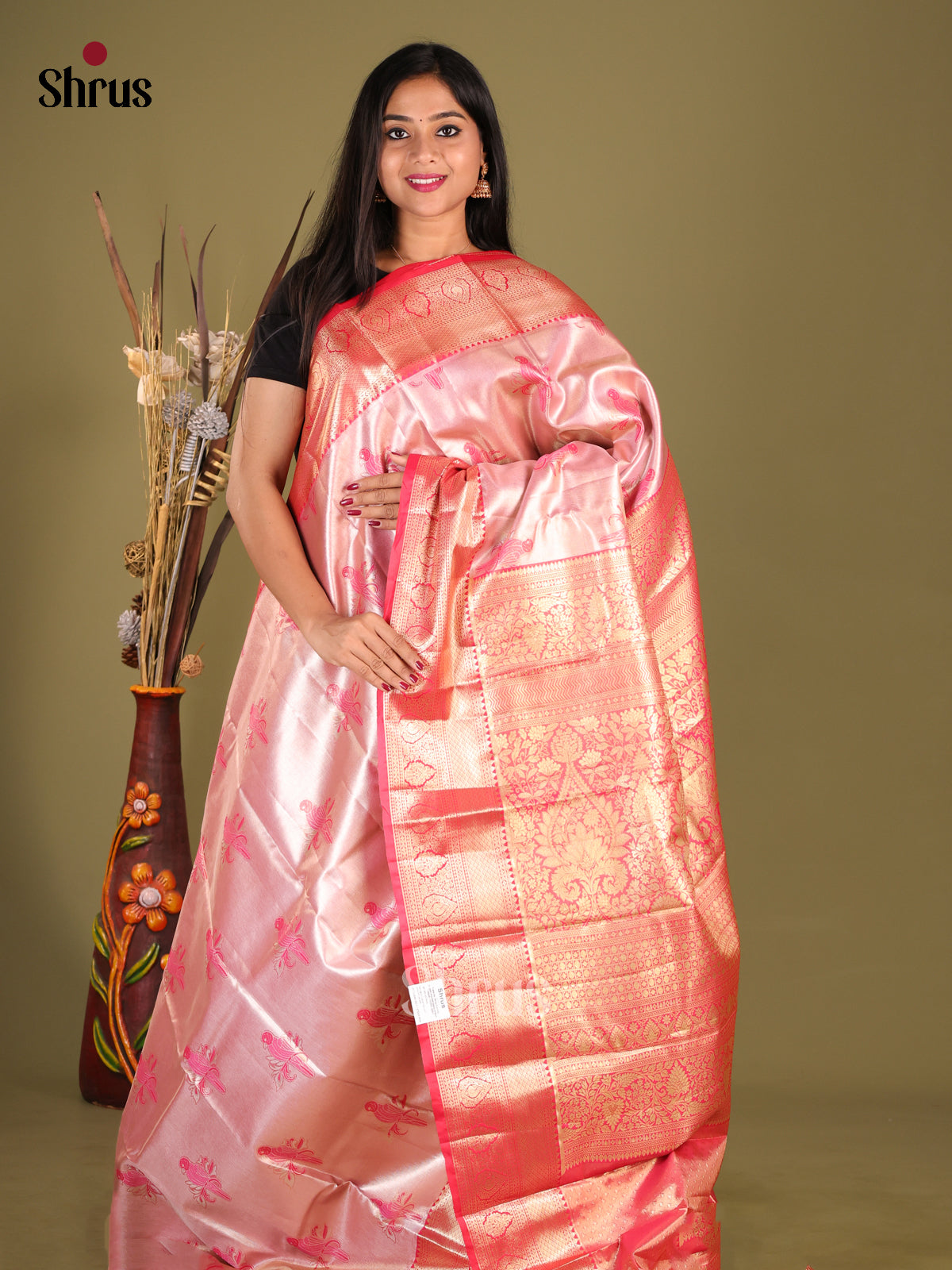 Pink - Kanchipuram-halfpure Saree