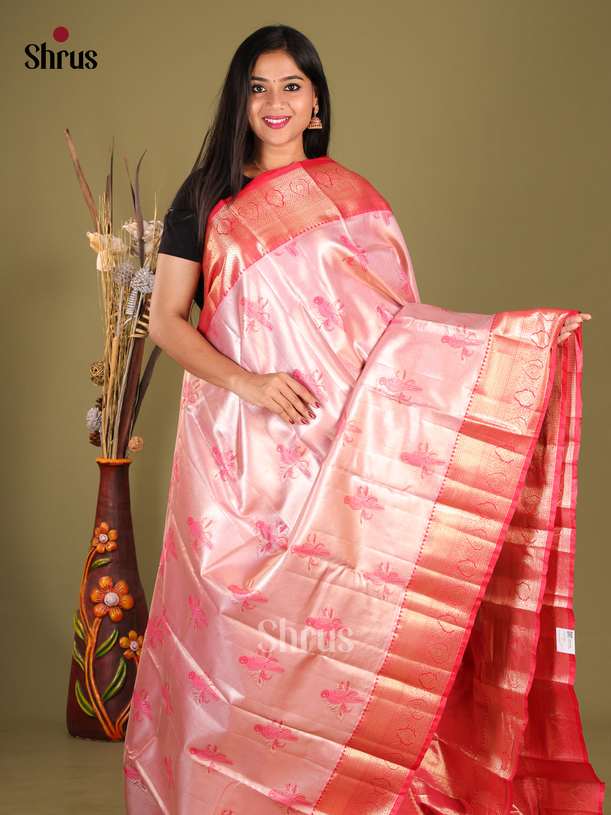 Pink - Kanchipuram-halfpure Saree 1