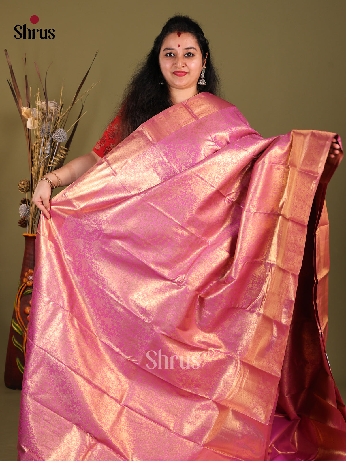DHS23266 - Kanchipuram-halfpure Saree - Shop on Shrus.com