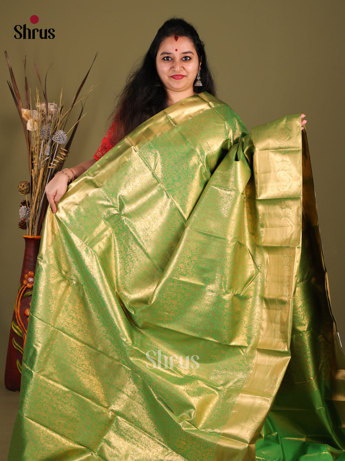 Light Green(Single Tone)- Kanchipuram-halfpure Saree - Shop on Shrus.com