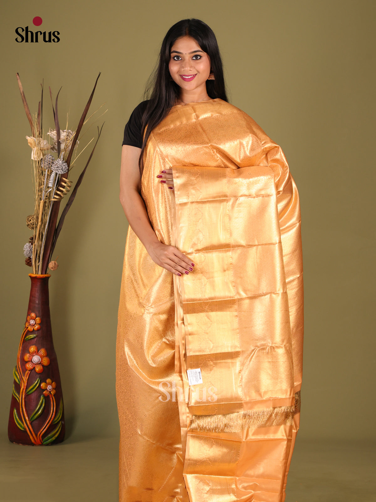 Peach (Single Tone)- Kanchipuram-halfpure Saree 
