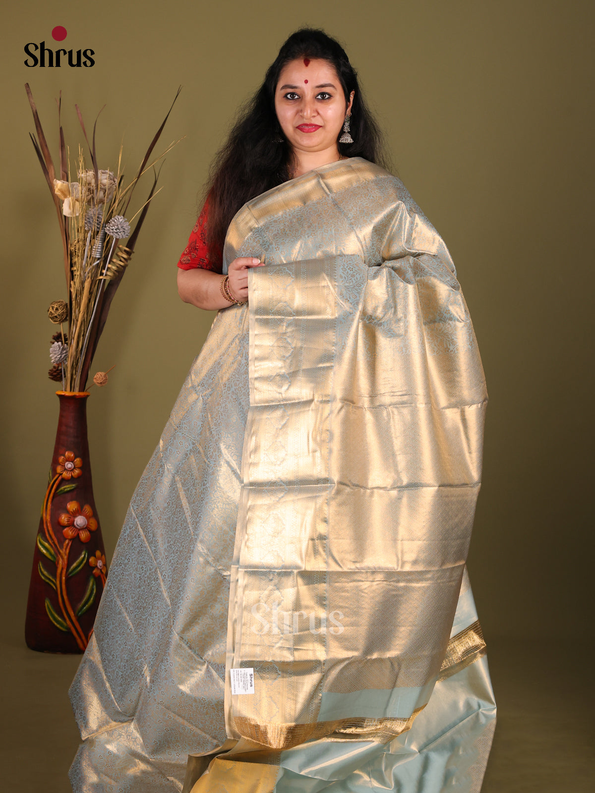 Light Blue(Single Tone) - Kanchipuram-halfpure Saree