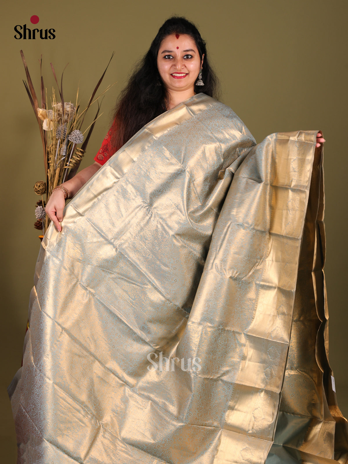 Light Blue(Single Tone) - Kanchipuram-halfpure Saree 1