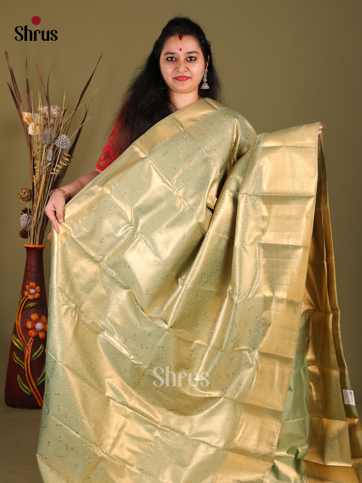 Pastel Green(Single Tone) - Kanchipuram-halfpure Saree