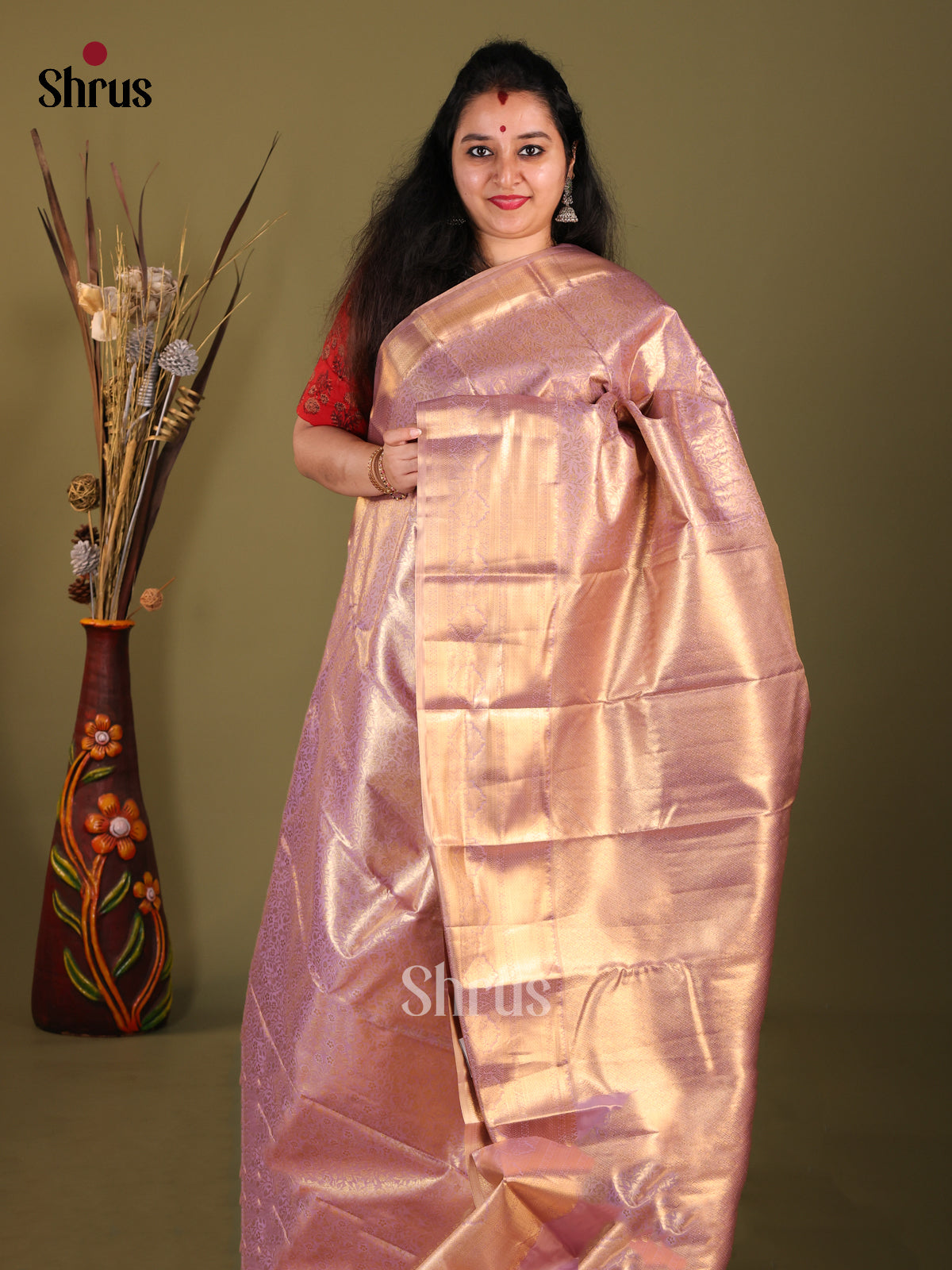 Lavender (Single Tone)- Kanchipuram-halfpure Saree - Shop on Shrus.com
