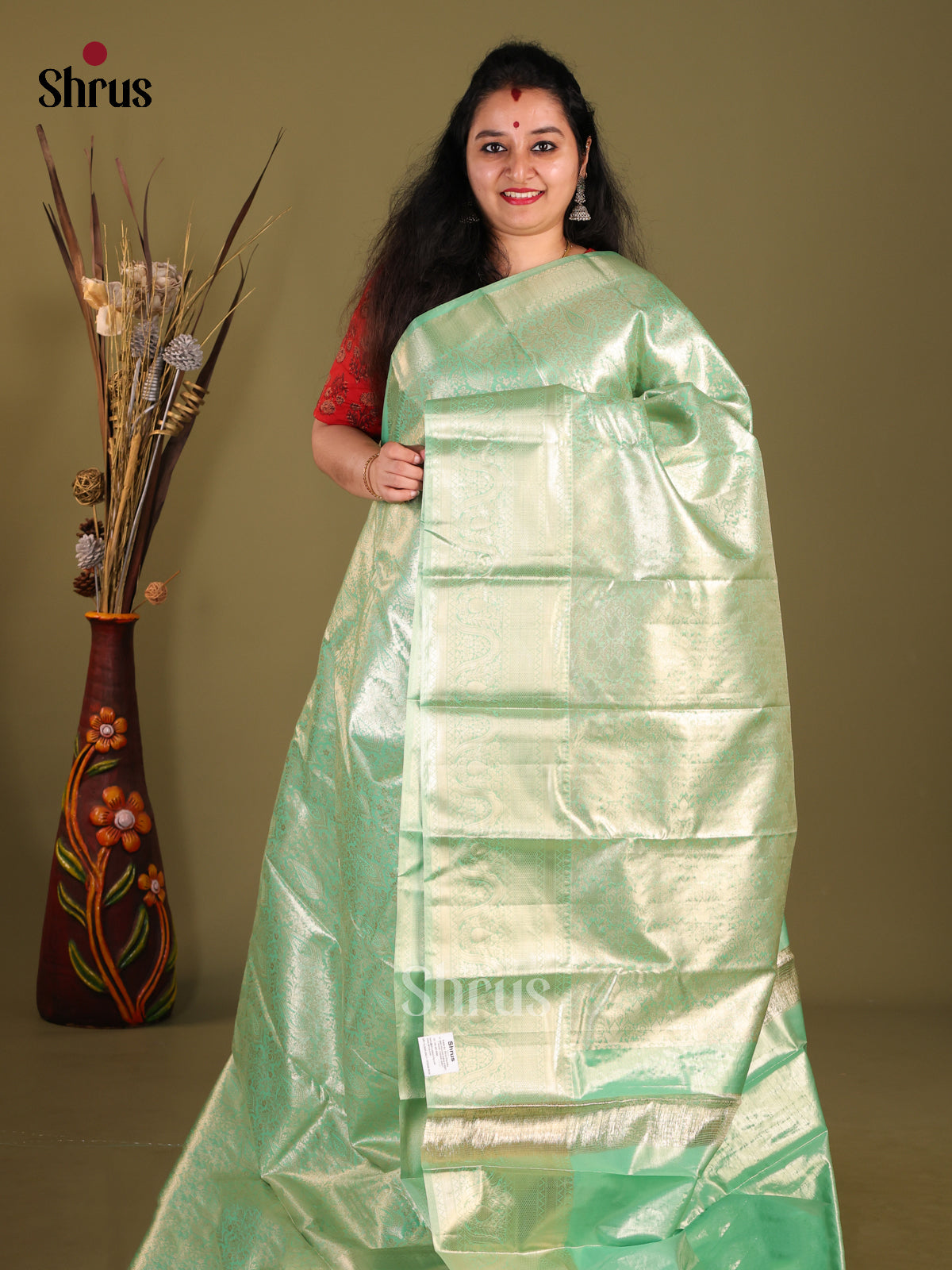 Pastel Green(Single Tone)- Kanchipuram-halfpure Saree 