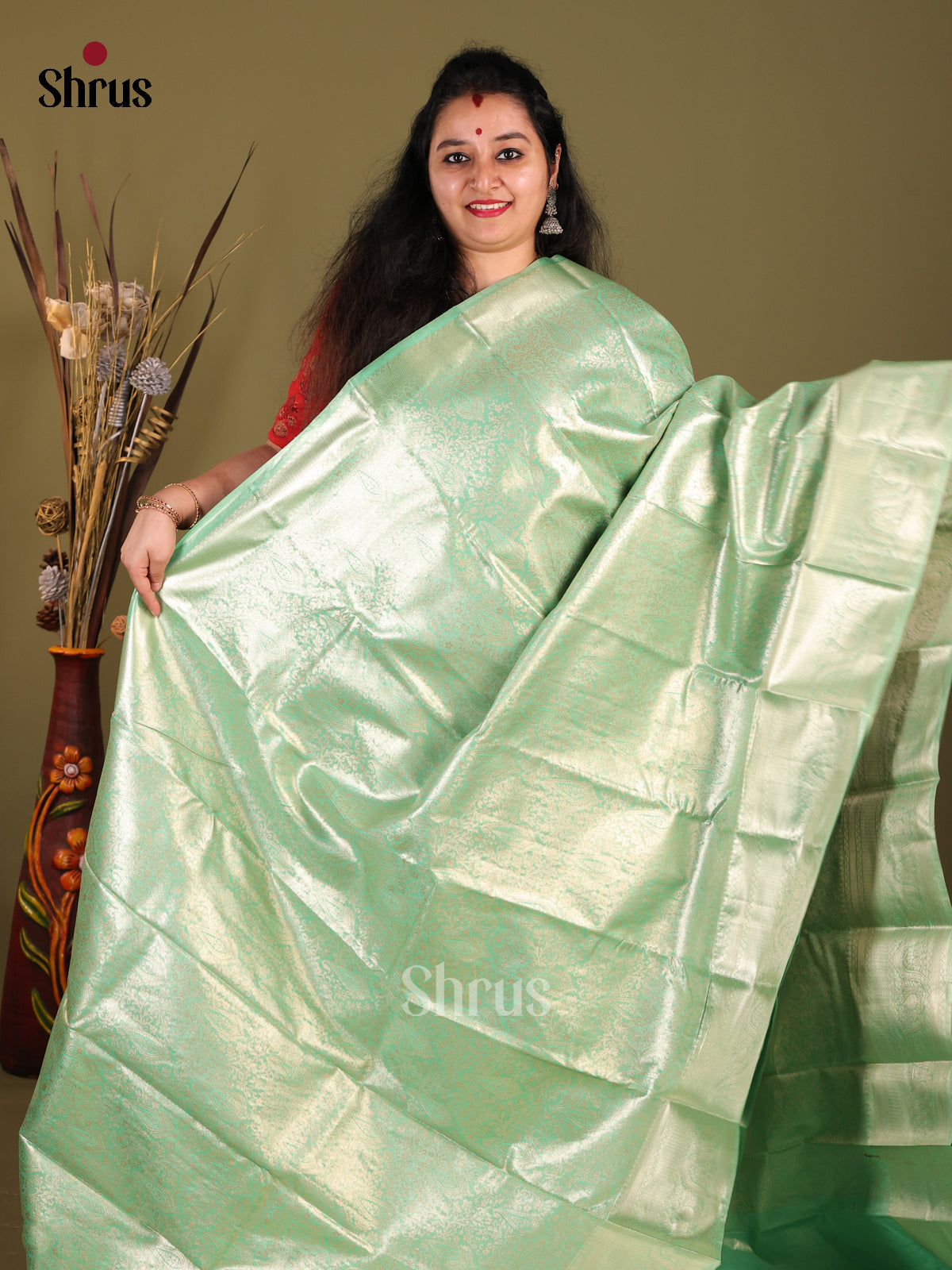 Pastel Green(Single Tone)- Kanchipuram-halfpure Saree 1