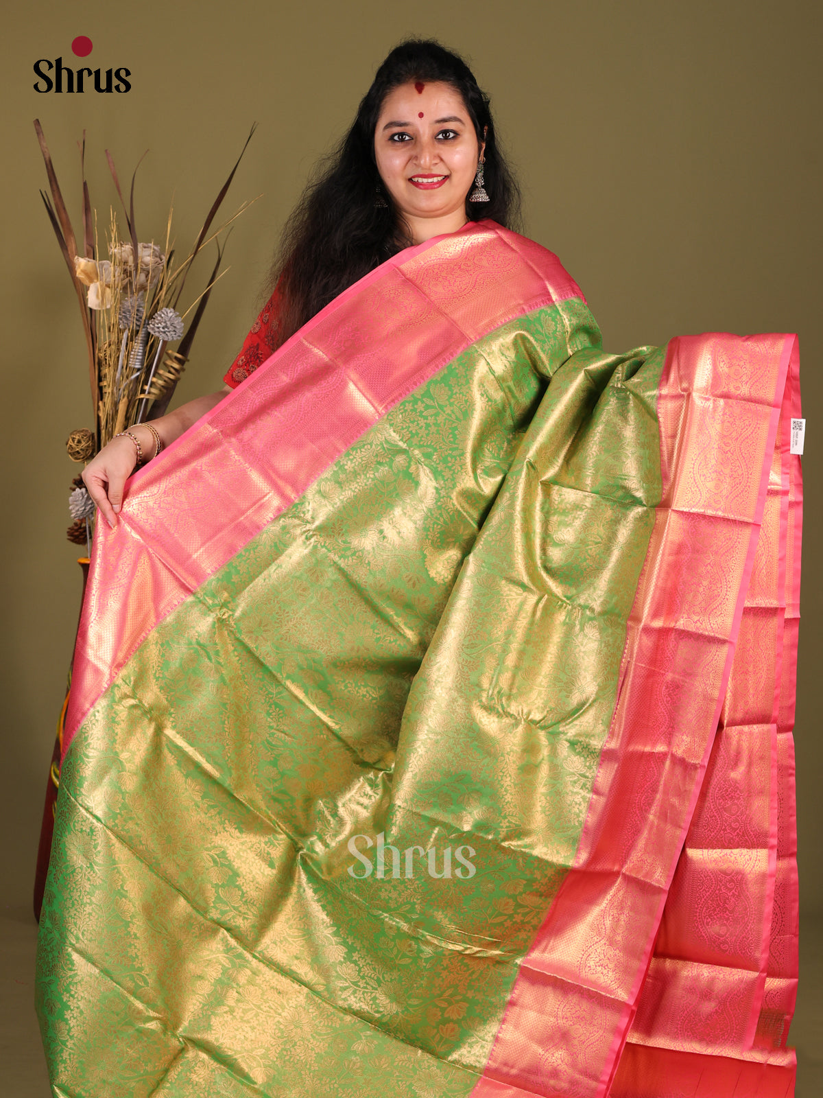 Light Green & Pink - Kanchipuram-halfpure Saree 1