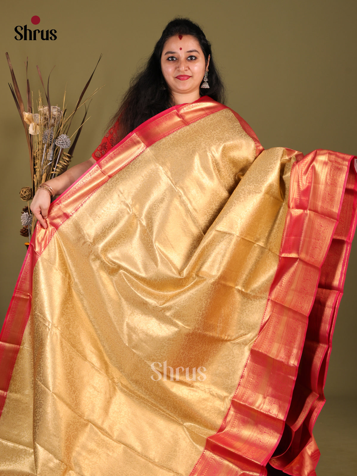 DHS23284 - Kanchipuram-halfpure Saree - Shop on Shrus.com
