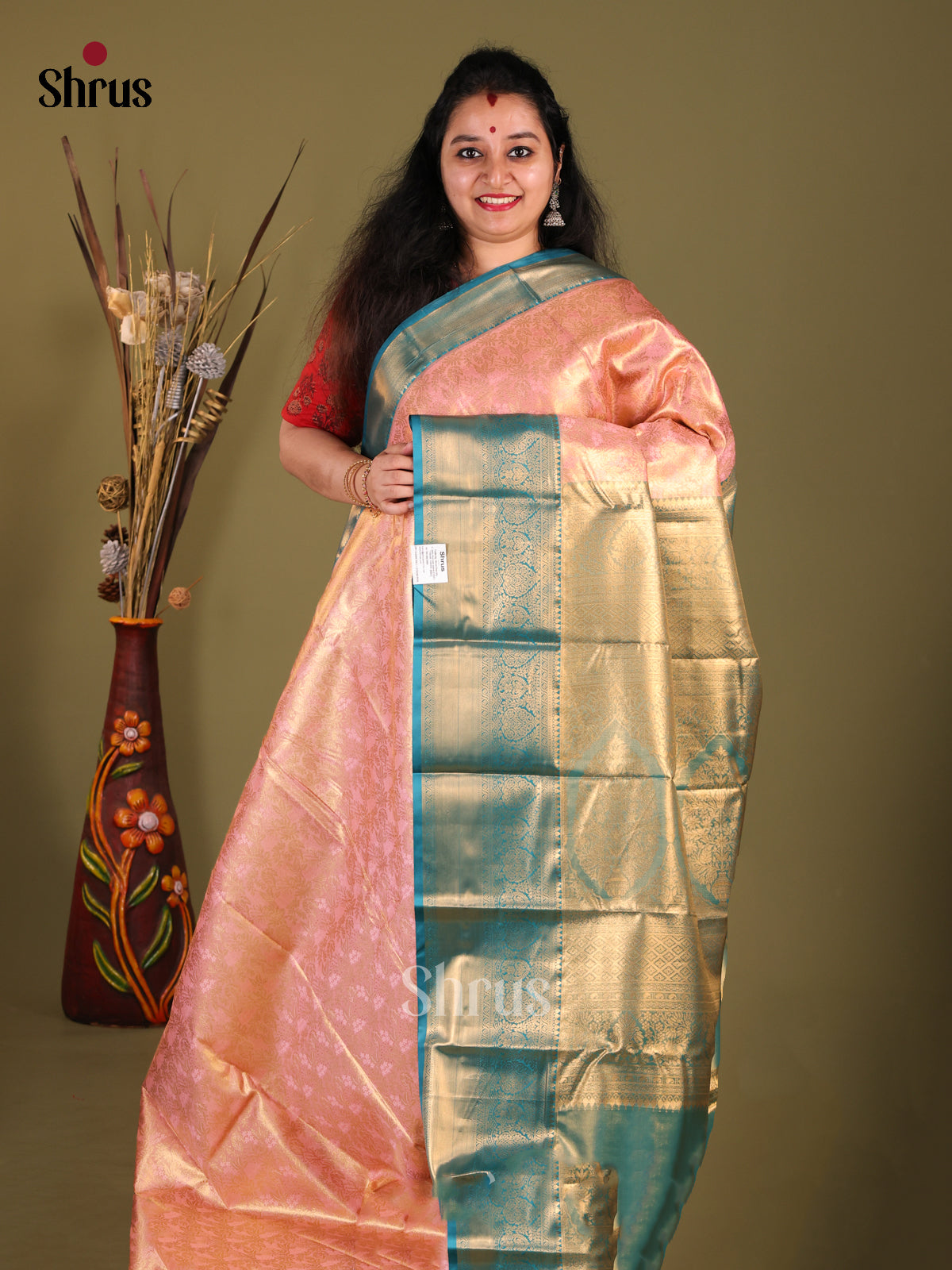 Pink & Blue  - Kanchipuram-halfpure Saree - Shop on Shrus.com