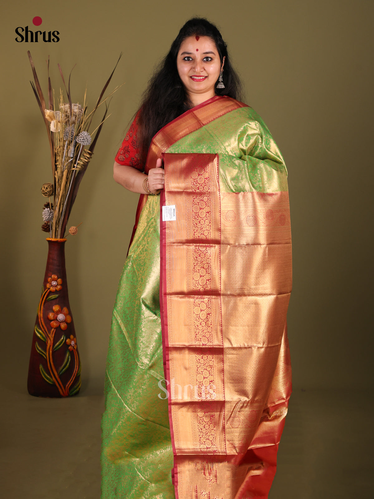 Light Green & maroon - Kanchipuram-halfpure Saree - Shop on Shrus.com