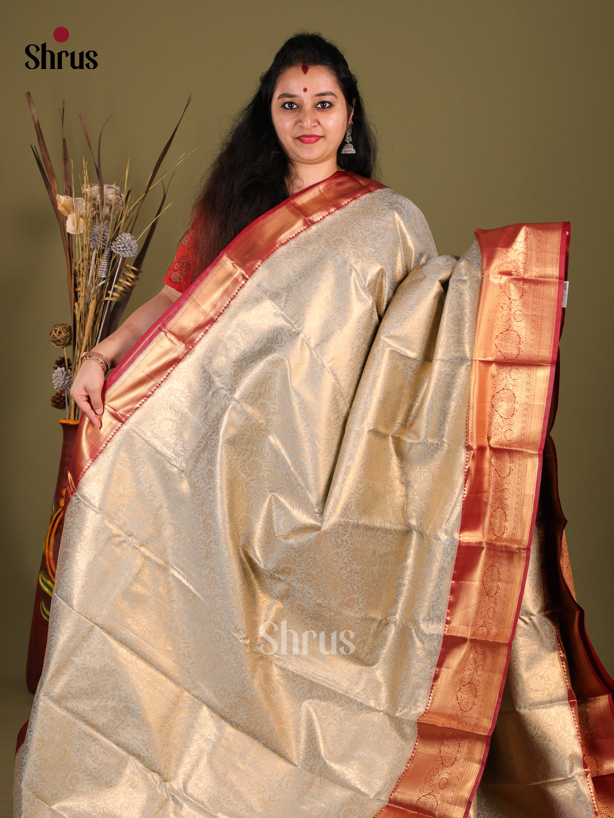 DHS23293 - Kanchipuram-halfpure Saree - Shop on Shrus.com