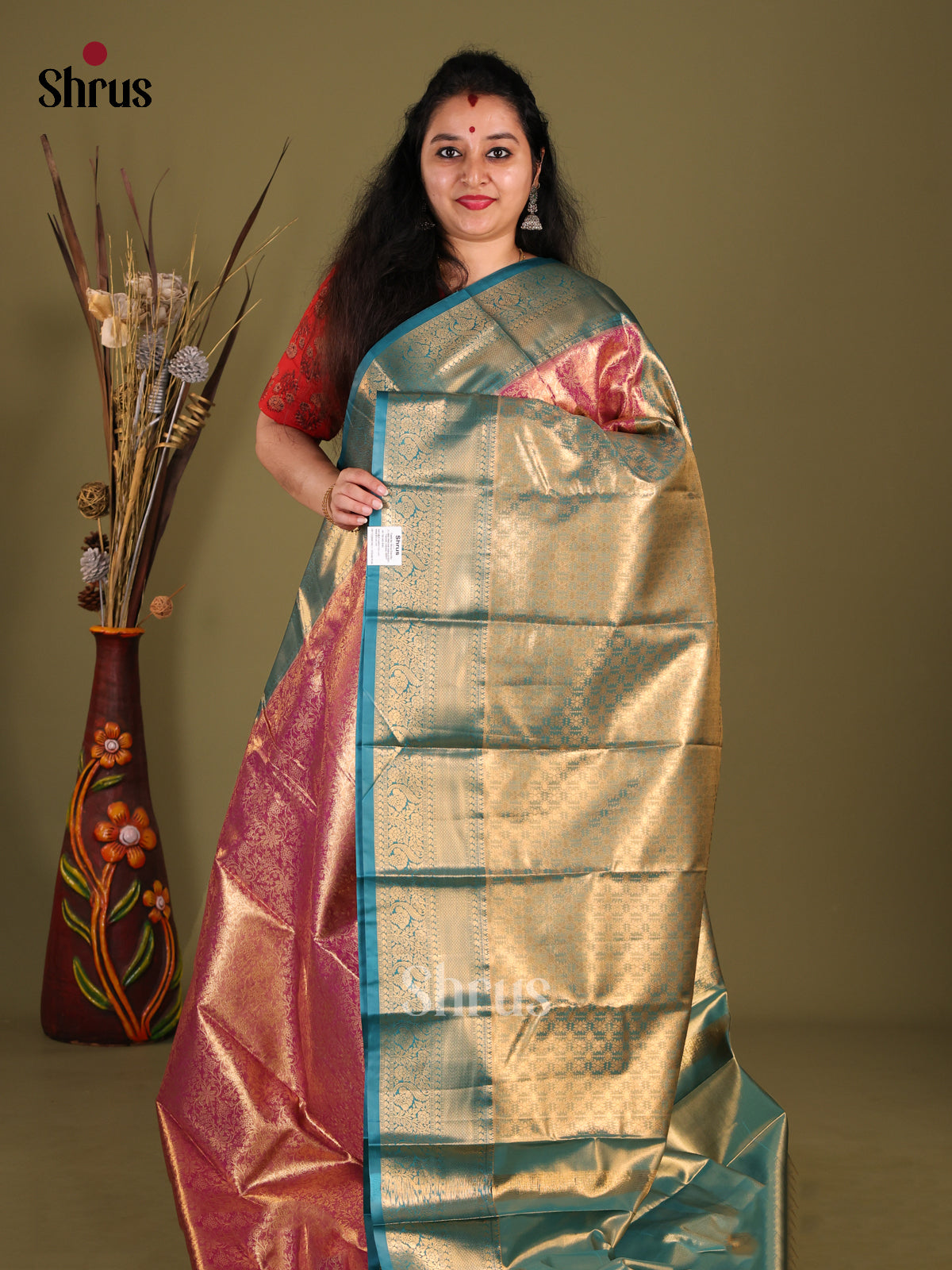 Majenta Pink & Blue - Kanchipuram-halfpure Saree - Shop on Shrus.com