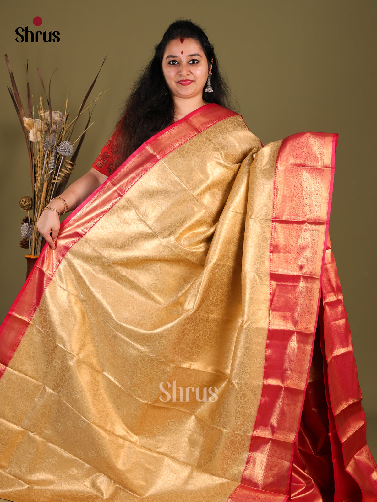 DHS23295 - Kanchipuram-halfpure Saree - Shop on Shrus.com