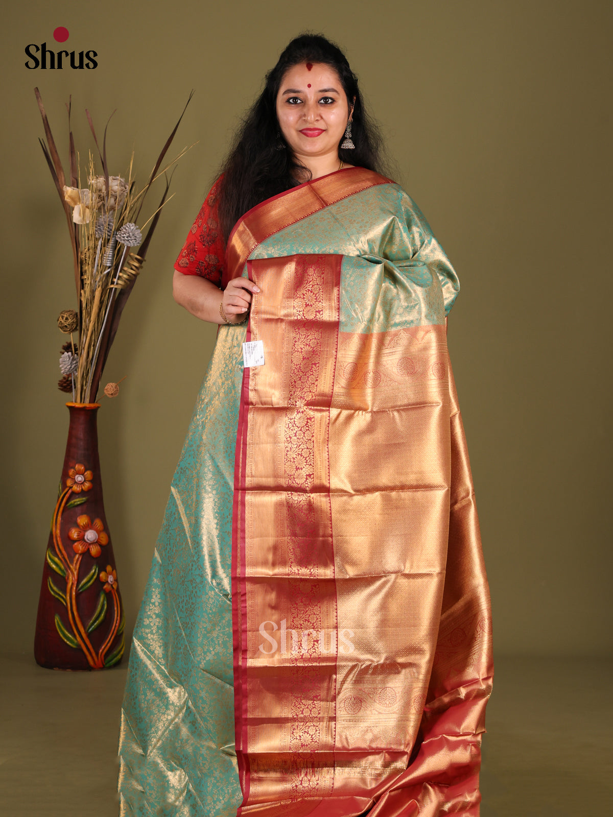 Pastel Blue & Maroon - Kanchipuram-halfpure Saree - Shop on Shrus.com