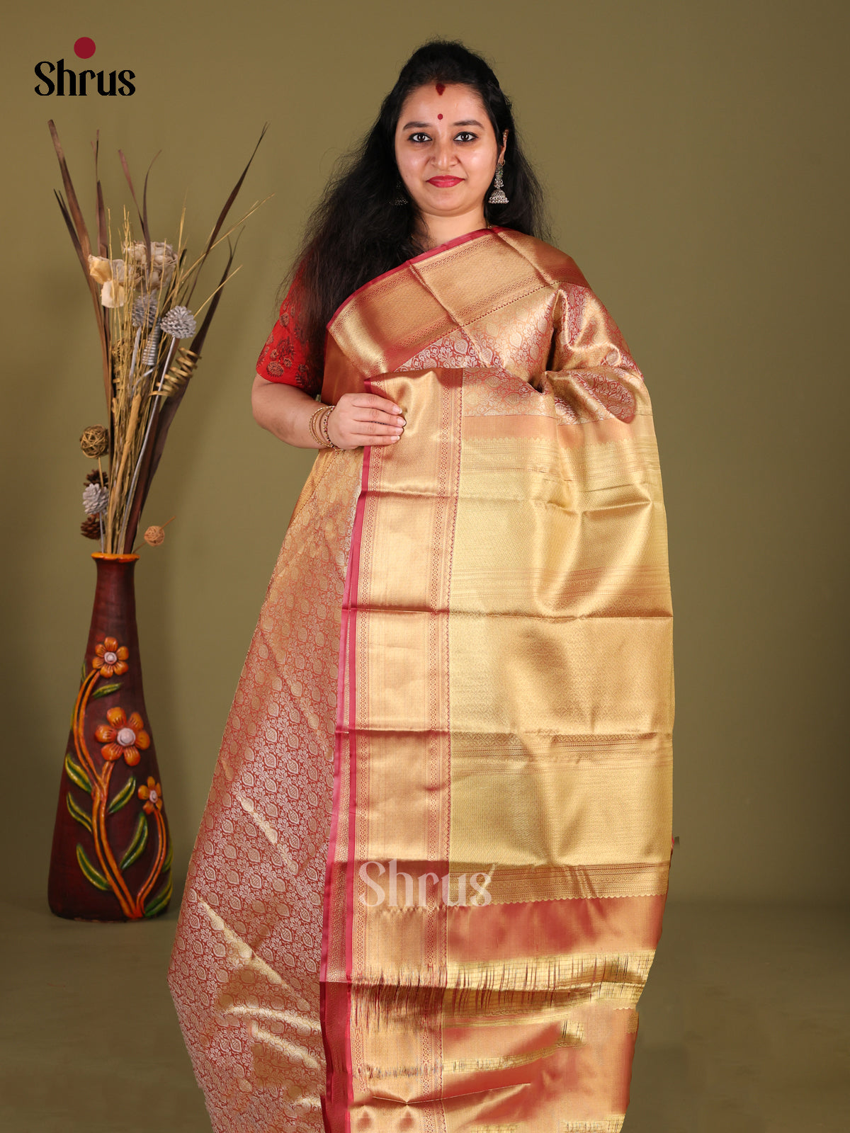 Gold & Maroon - Kanchipuram-halfpure Saree - Shop on Shrus.com