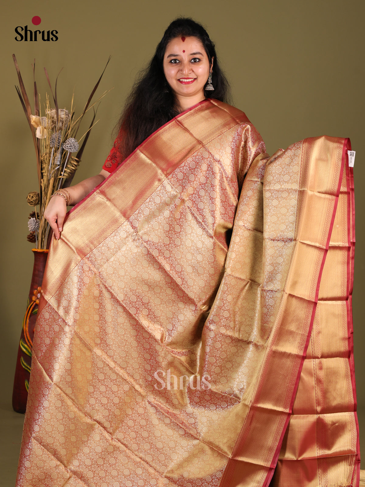 Gold & Maroon - Kanchipuram-halfpure Saree - Shop on Shrus.com