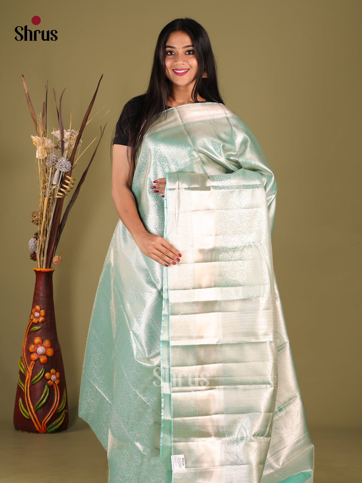 Pastel Blue(Single Tone) - Kanchipuram-halfpure Saree - Shop on Shrus.com