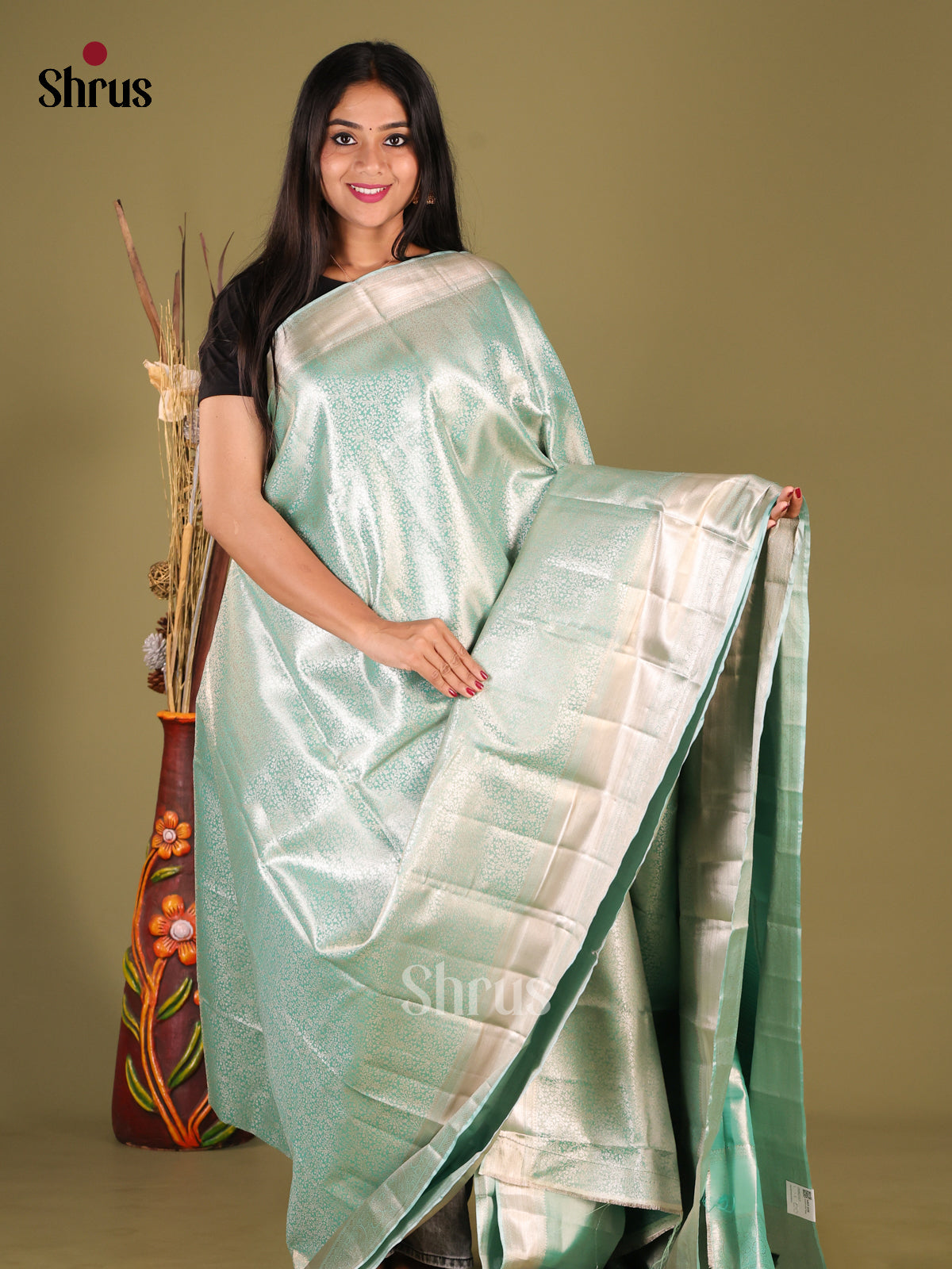 Pastel Blue(Single Tone) - Kanchipuram-halfpure Saree - Shop on Shrus.com
