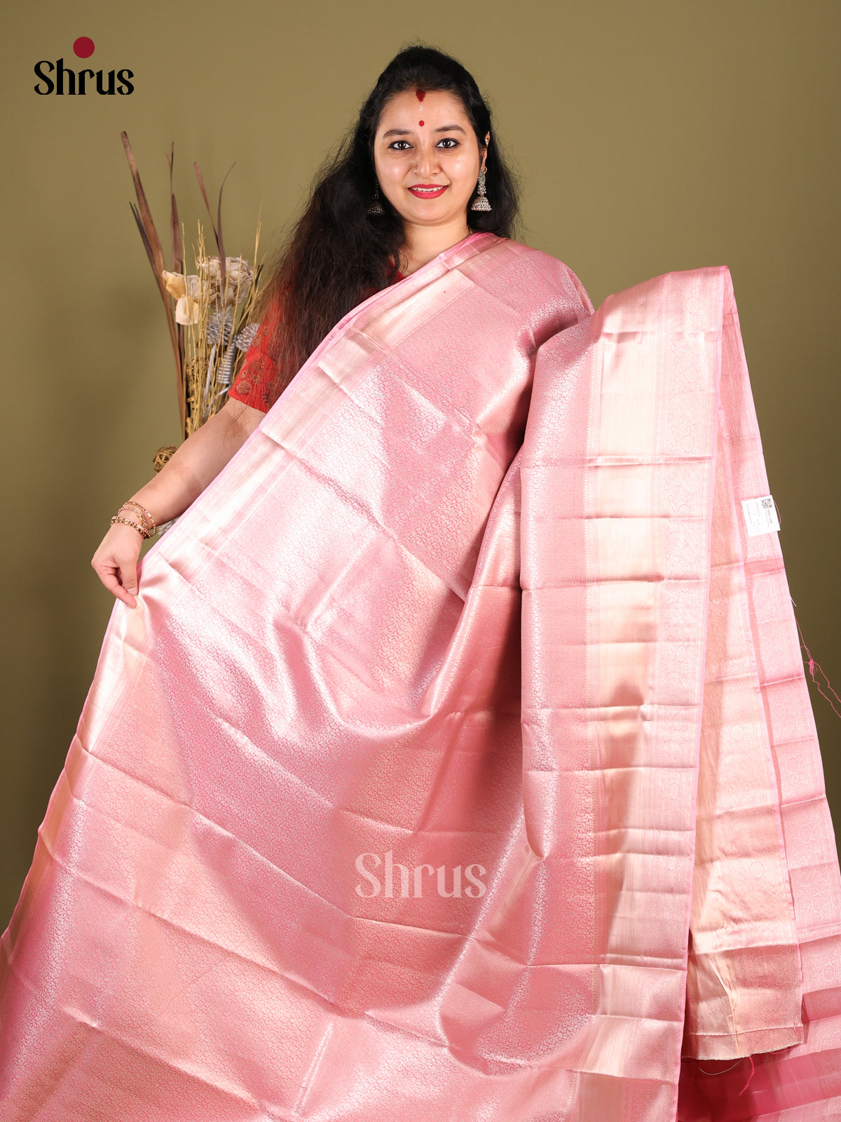 Pink(Single Tone) - Kanchipuram-halfpure Saree - Shop on Shrus.com