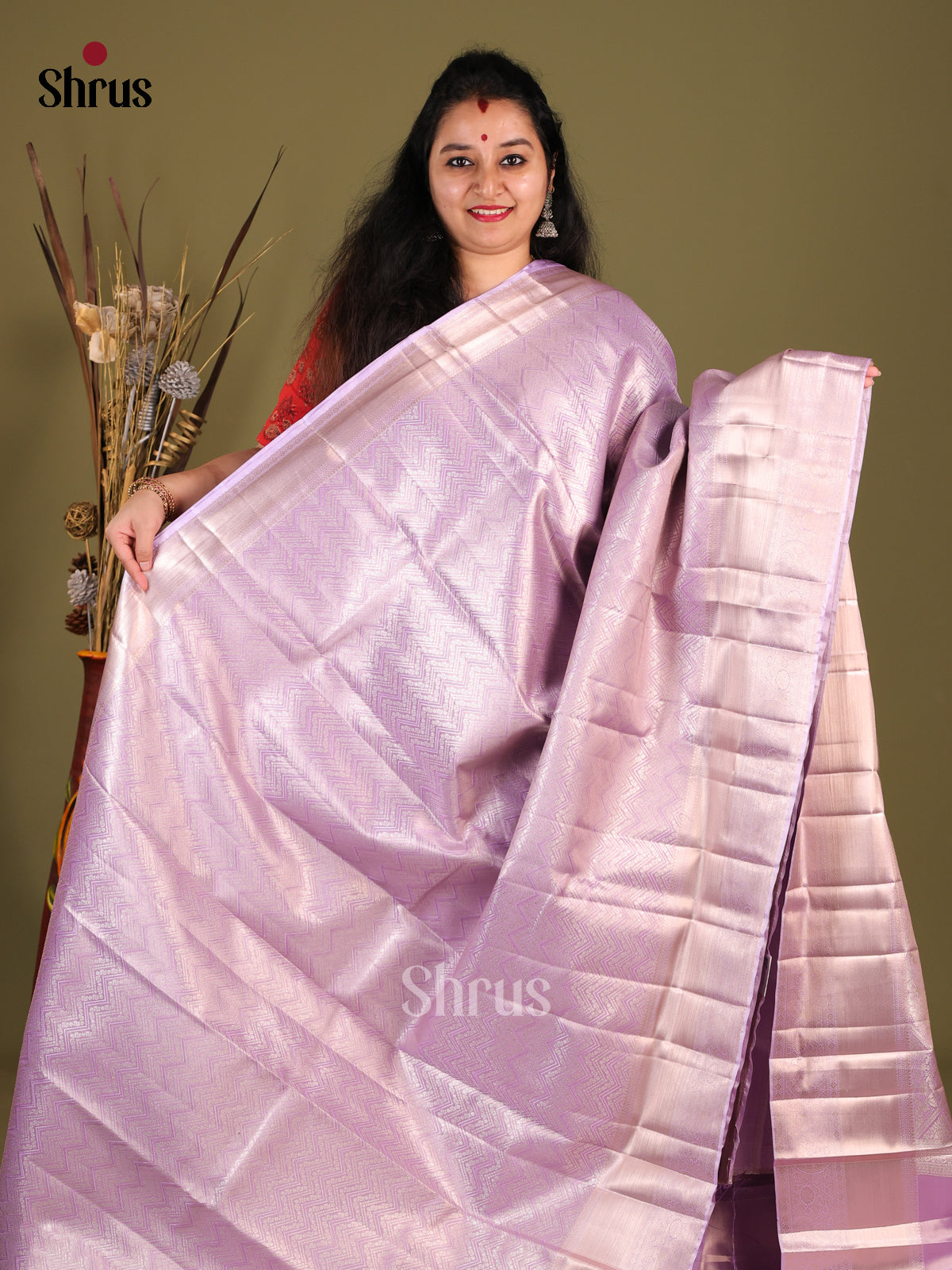 Lavender(Single Tone) - Kanchipuram-halfpure Saree - Shop on Shrus.com