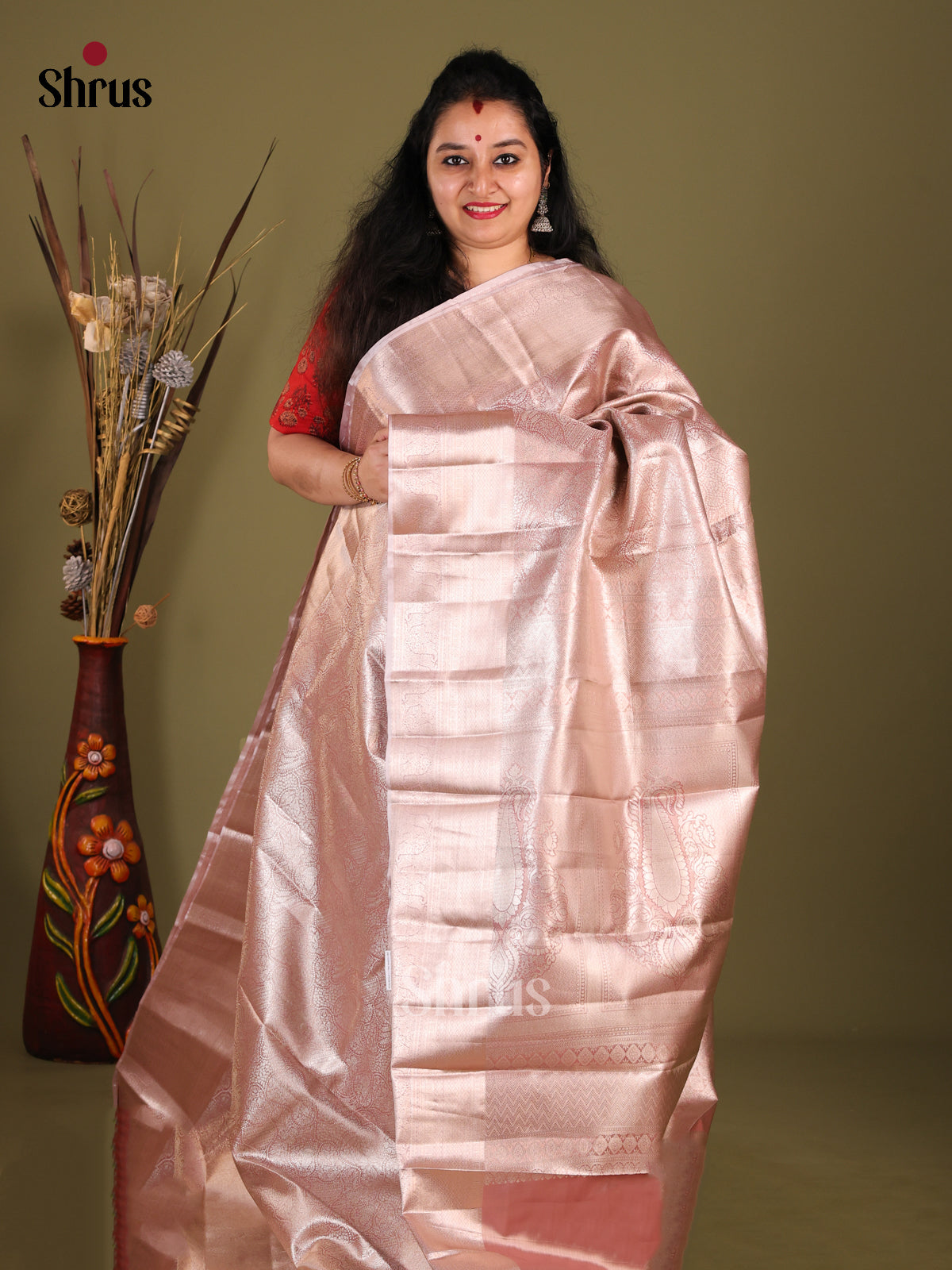 Dusty Pink(Single Tone) - Kanchipuram-halfpure Saree - Shop on Shrus.com