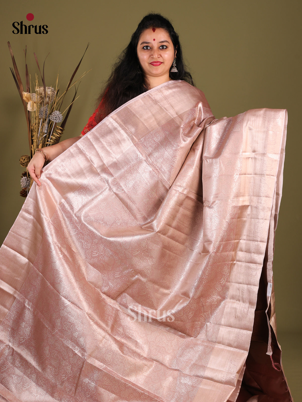 Dusty Pink(Single Tone) - Kanchipuram-halfpure Saree - Shop on Shrus.com