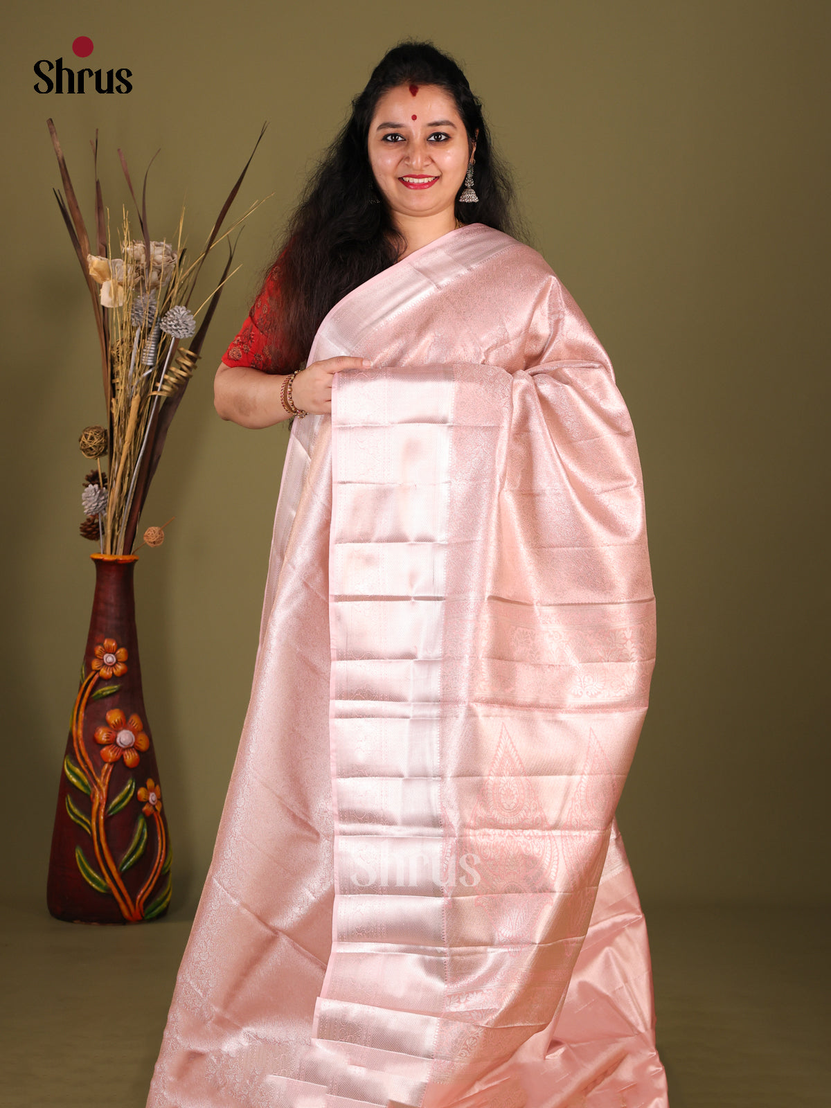 Pink Kanchipuram halfpure Saree